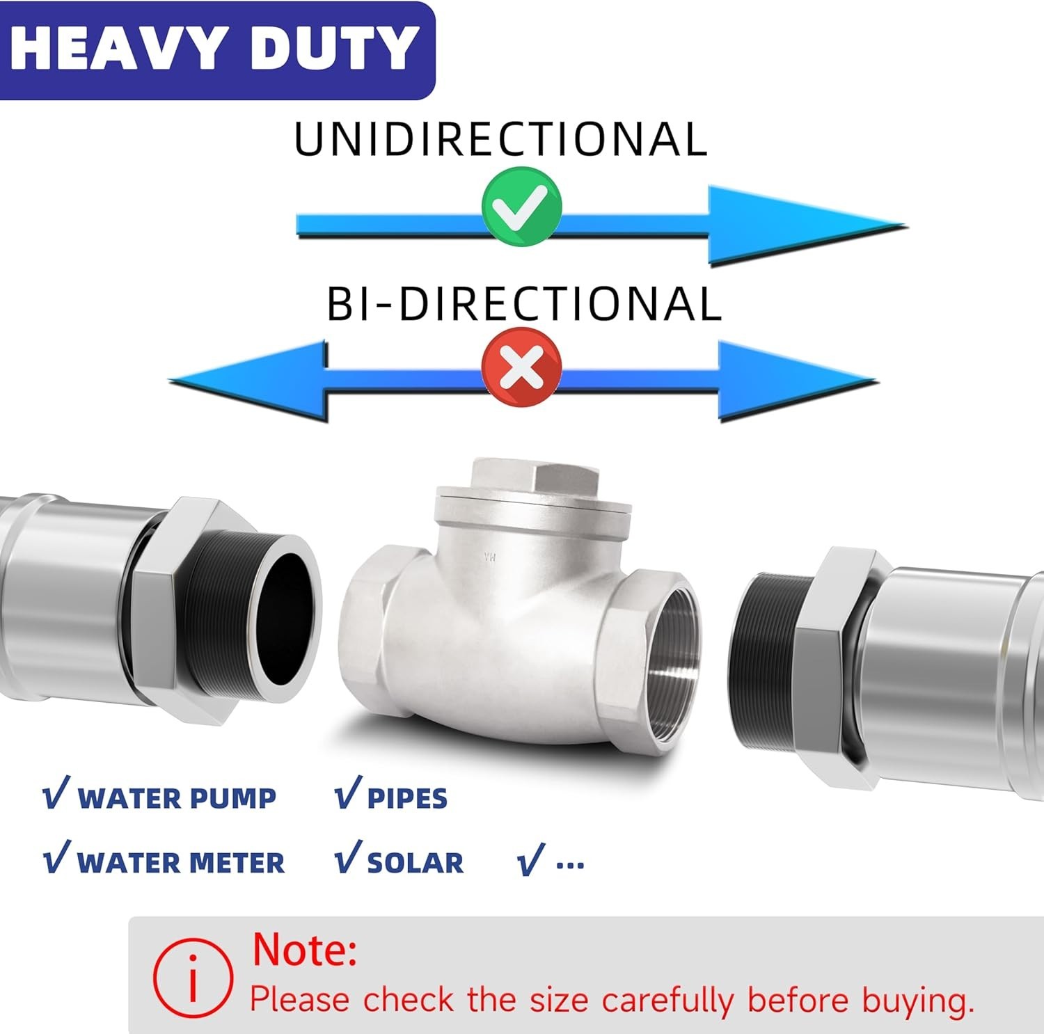 2-1/2" NPT Horizontal Check Valve, Stainless Steel Non Return Swing Check Valve,