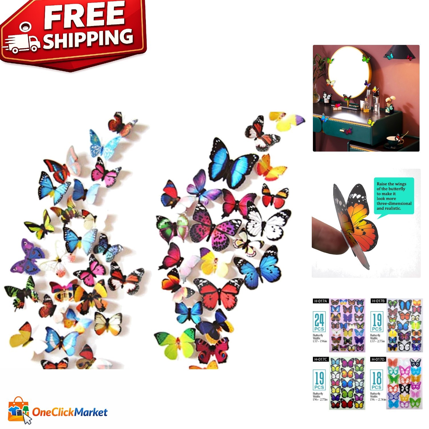 80-Pcs Irregular Butterfly Wall Stickers – Lightweight, Waterproof & Reusable