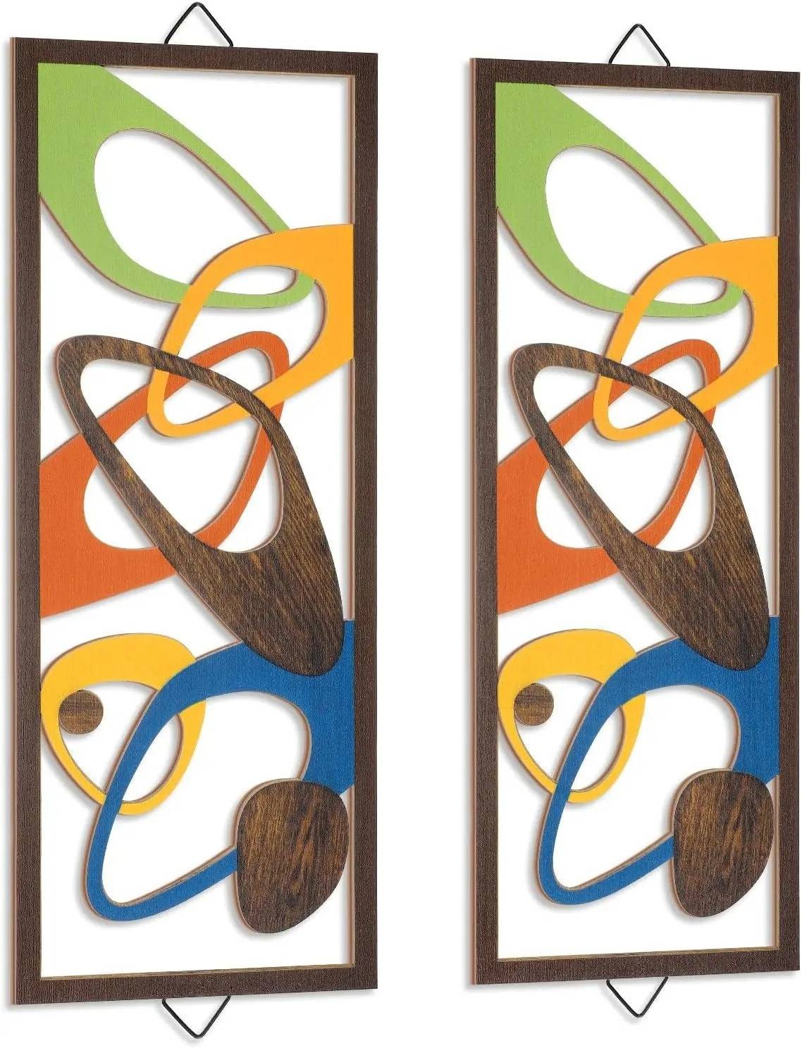 2Pcs Modern Decor Elegance Wall Accents Interior Panel Wood Art Geometric Wall