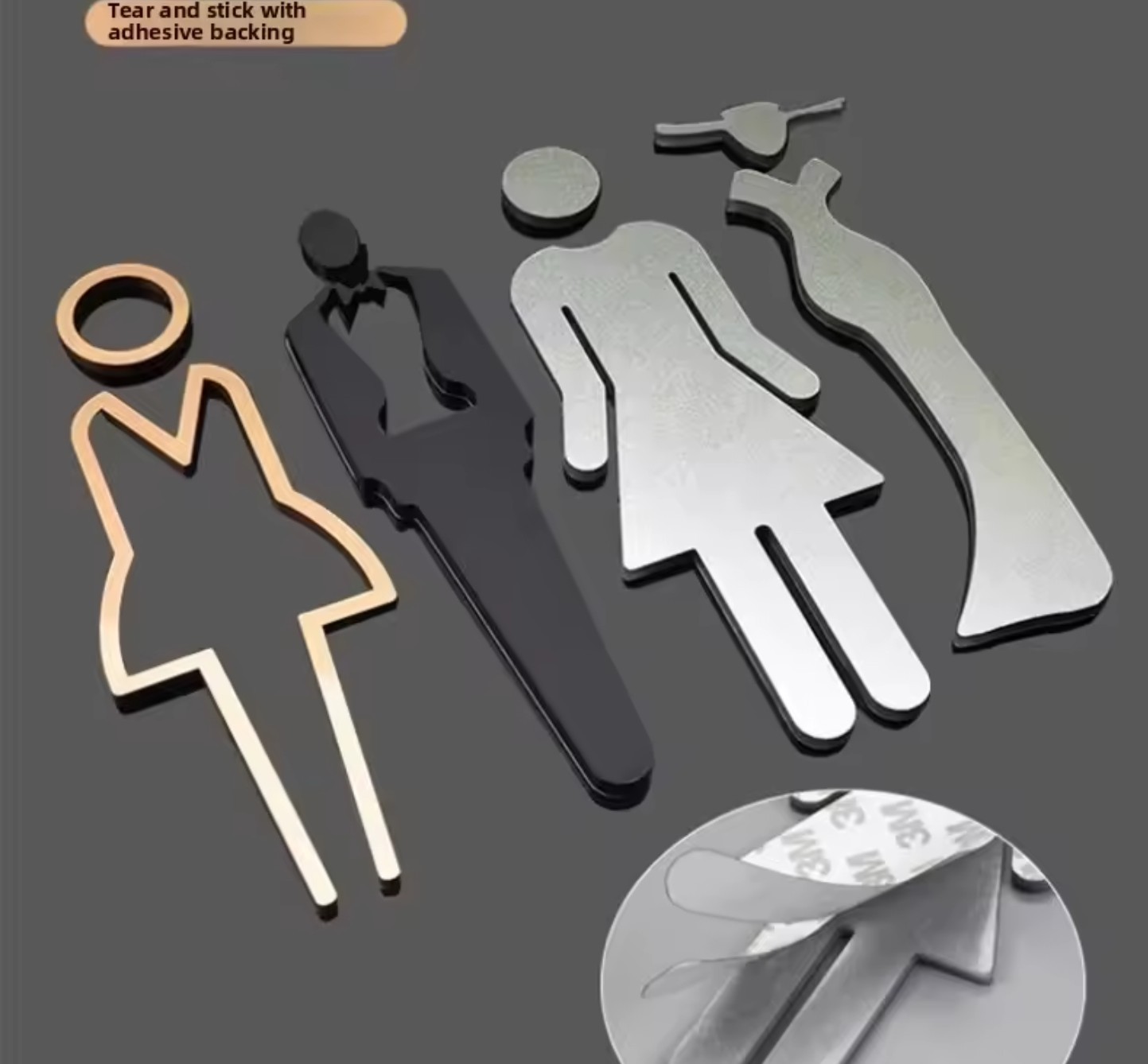 Wall Stickers Toilet Bathroom Entrance Sign Home Decoration Creative Black/Gold