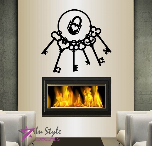 Vinyl Decal Bunch Of Antique Skeleton Keys and Lock Wall Sticker 201