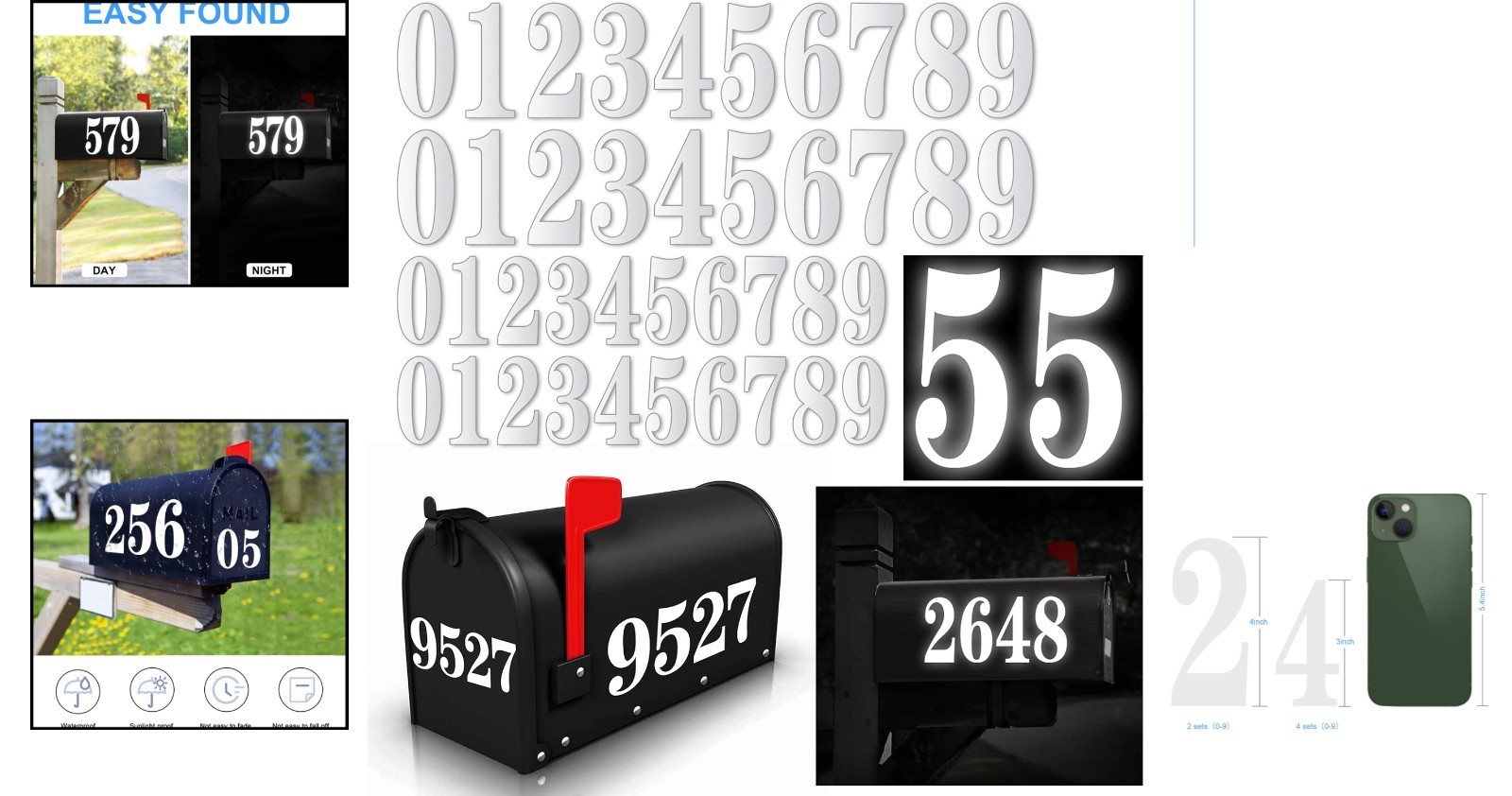 60 Pack Waterproof Vinyl Mailbox Numbers – Bright White for Easy Identification