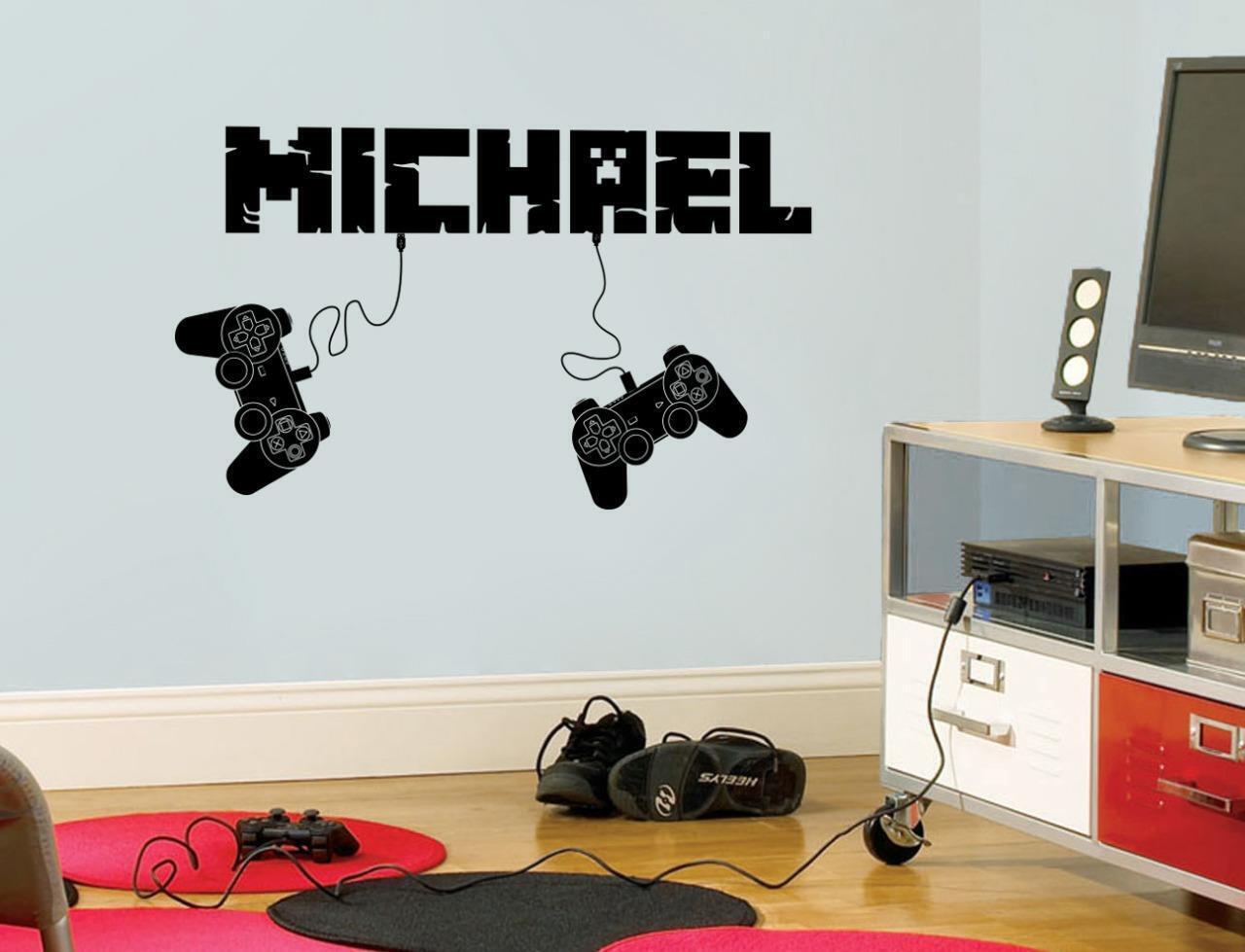 Gamers PERSONALIZED NAME WALL STICKER Decal Art Controllers Game Room Kids ST429