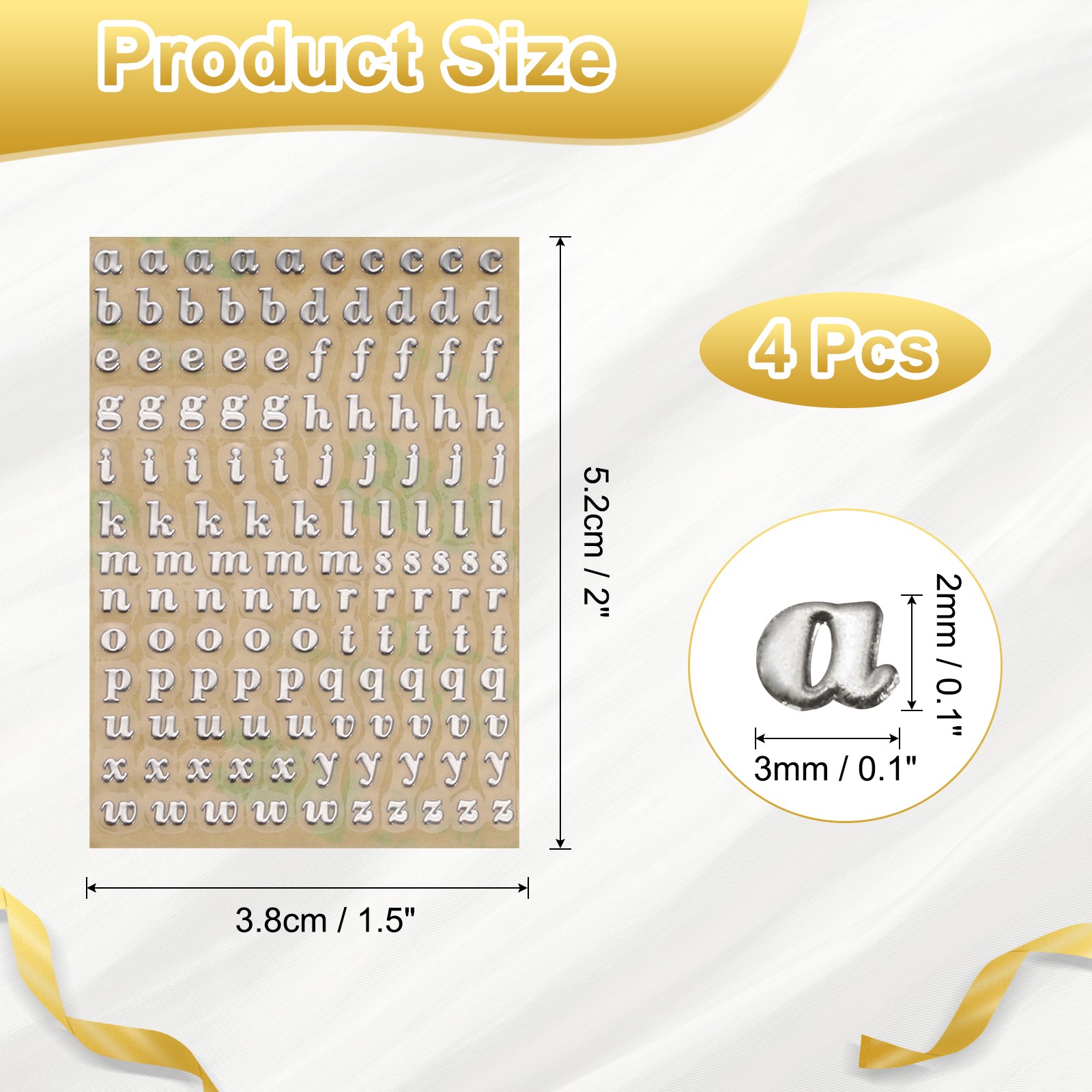 4Sheets Letter Stickers 0.12"Letter Stickers Alphabet Stickers(Silver Lowercase)