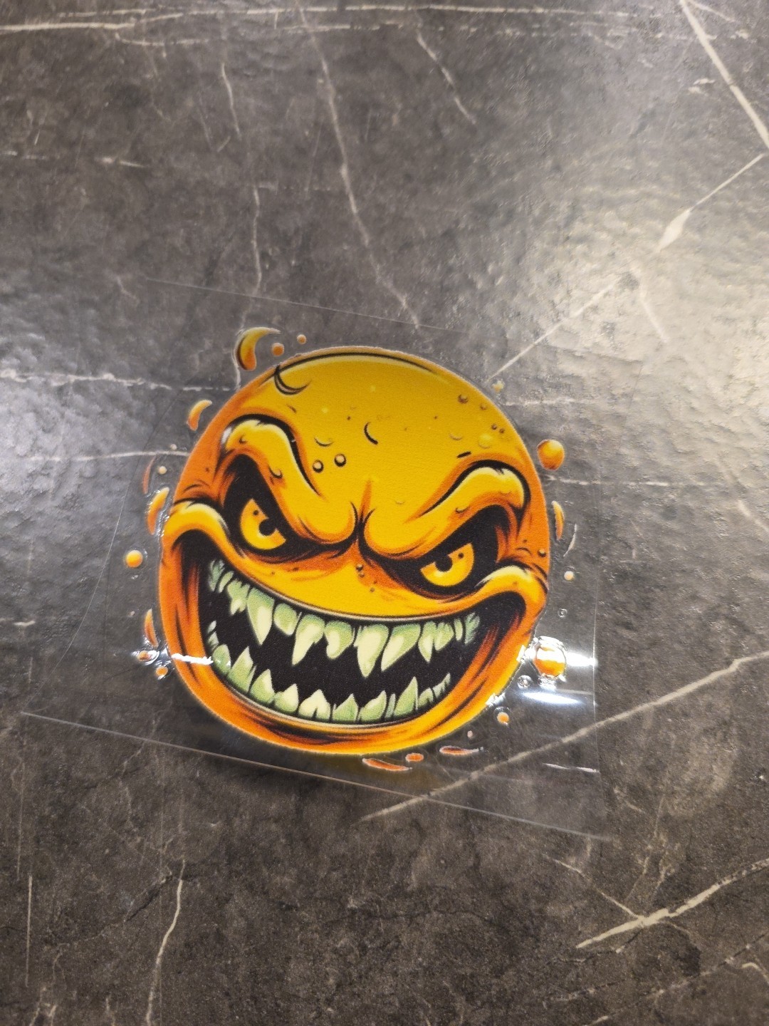 Evil Grin Smiley Face fangs UVDTF Raised Decal Sticker Full Color Waterproof
