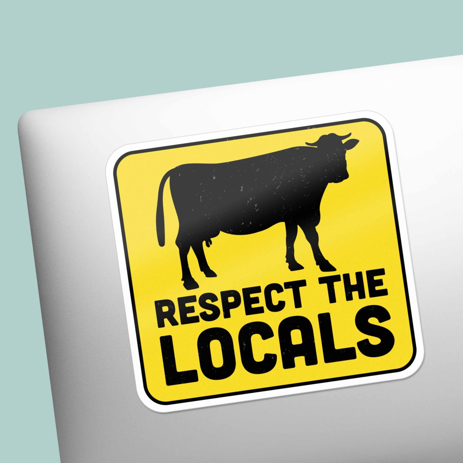 Respect the Locals Cow Bumper Sticker – Funny Farm Animal Decal for Laptop
