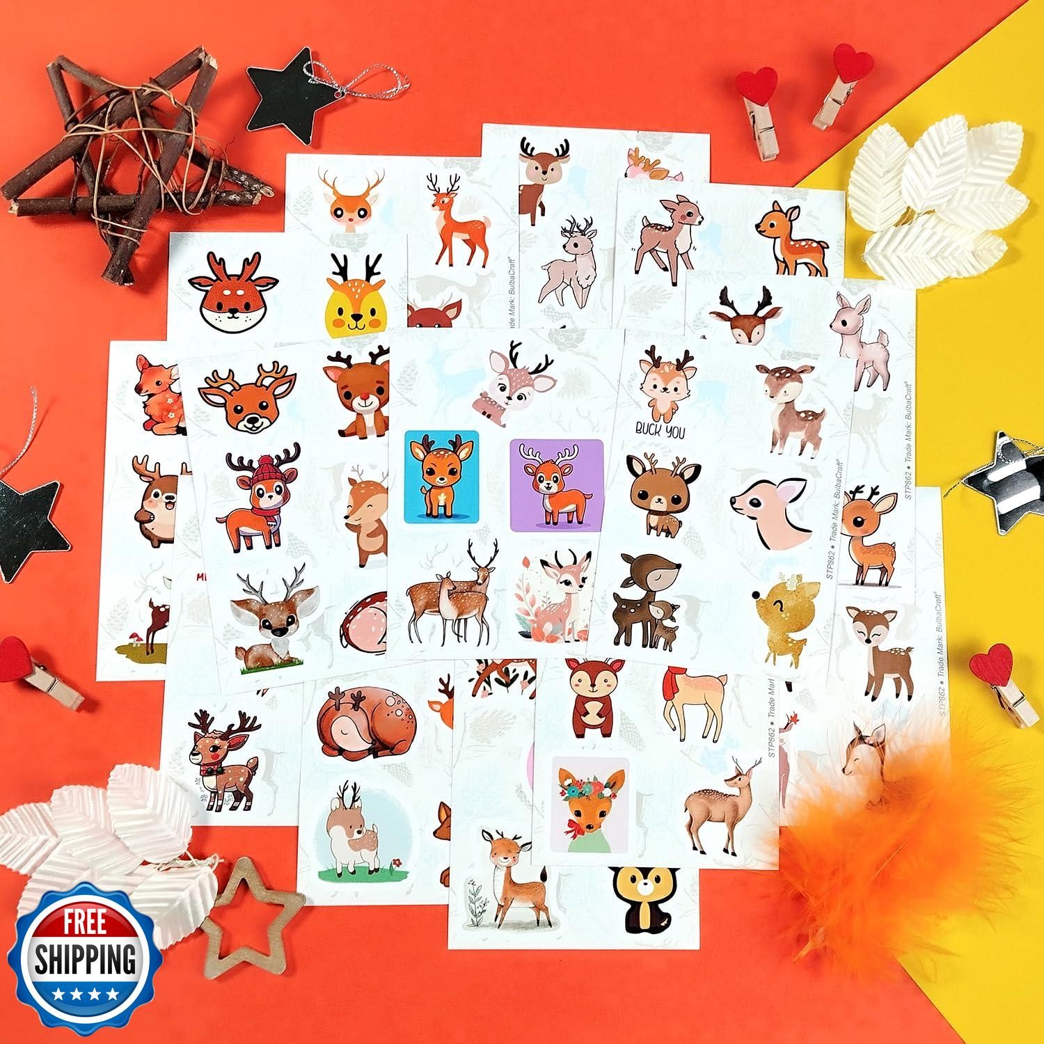 BulbaCraft 100Pcs Deer Stickers and Decals – Woodland, Gold, Whitetail, White
