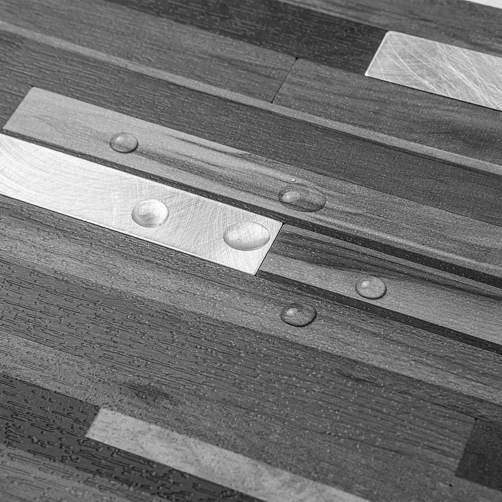 20 Sheets Peel and Stick Backsplash, Black & Grey Wood Look PVC Mixed Metal S…