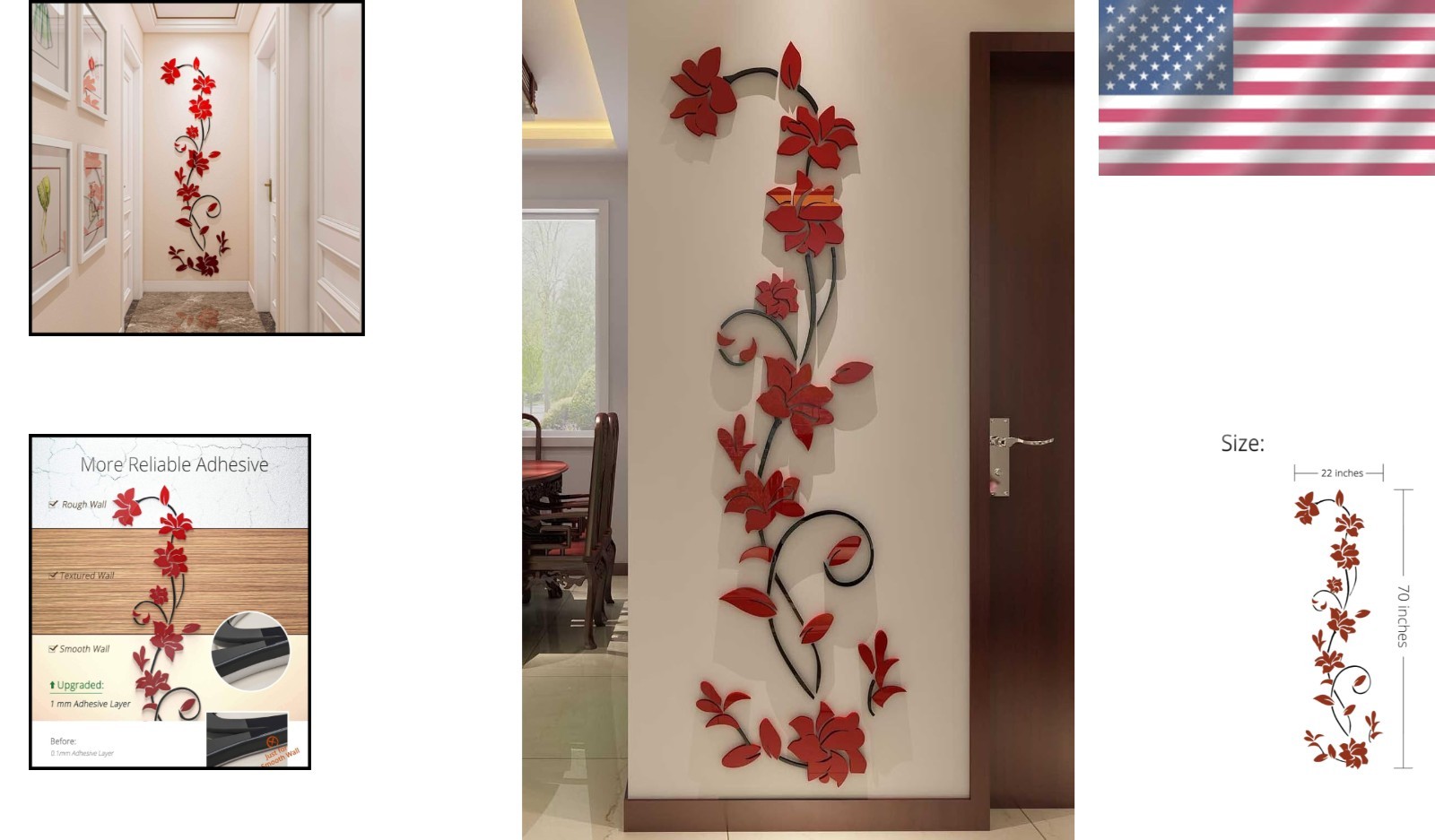 Stylish 3D Acrylic Rattan Flower Wall Art – 70H x 22W Decal for Kids and Adults