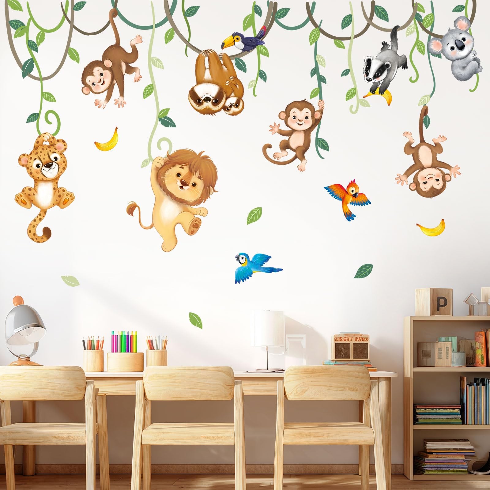 SG2-2419 Jungle Animals and Vines Wall Stickers Decals for Baby Boys Girl Liv…