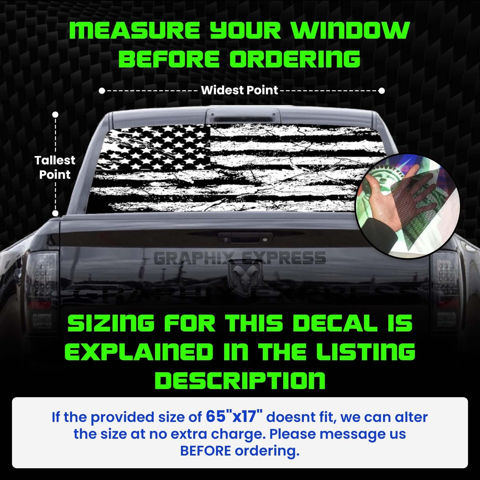 GRAPHIX EXPRESS Truck Back Window Graphics Black and White American Flag Dec…
