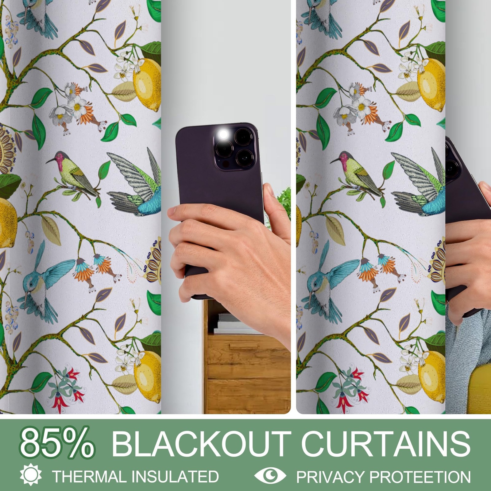 Spring Curtains 96 Inches Long, Floral Bird Branch Living Room Window Blackou…