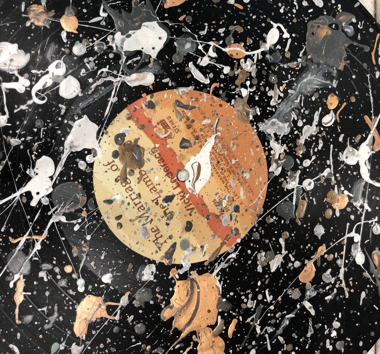 12” Vinyl Music Record Wall Art ~ Splatter Paint ~ Metallics Gold, Bronze, White