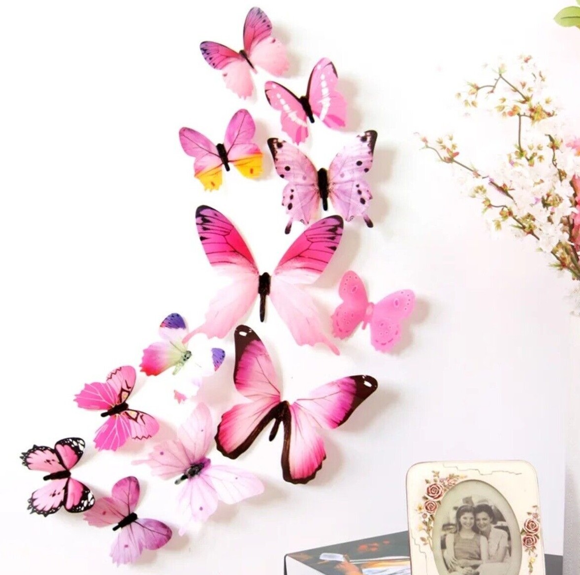 12pcs Hot Pink 3D Butterfly Wall Sticker Party Decor Butterfly Sticker St-236