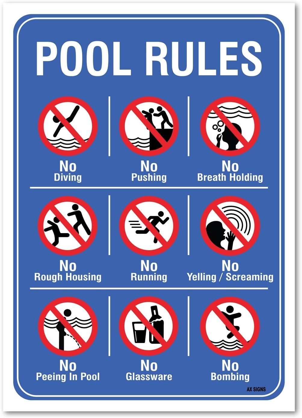 (2 Pack) No Diving Pushing Running Yelling Peeing Pool, Sticker Sign, 10×14 Inch