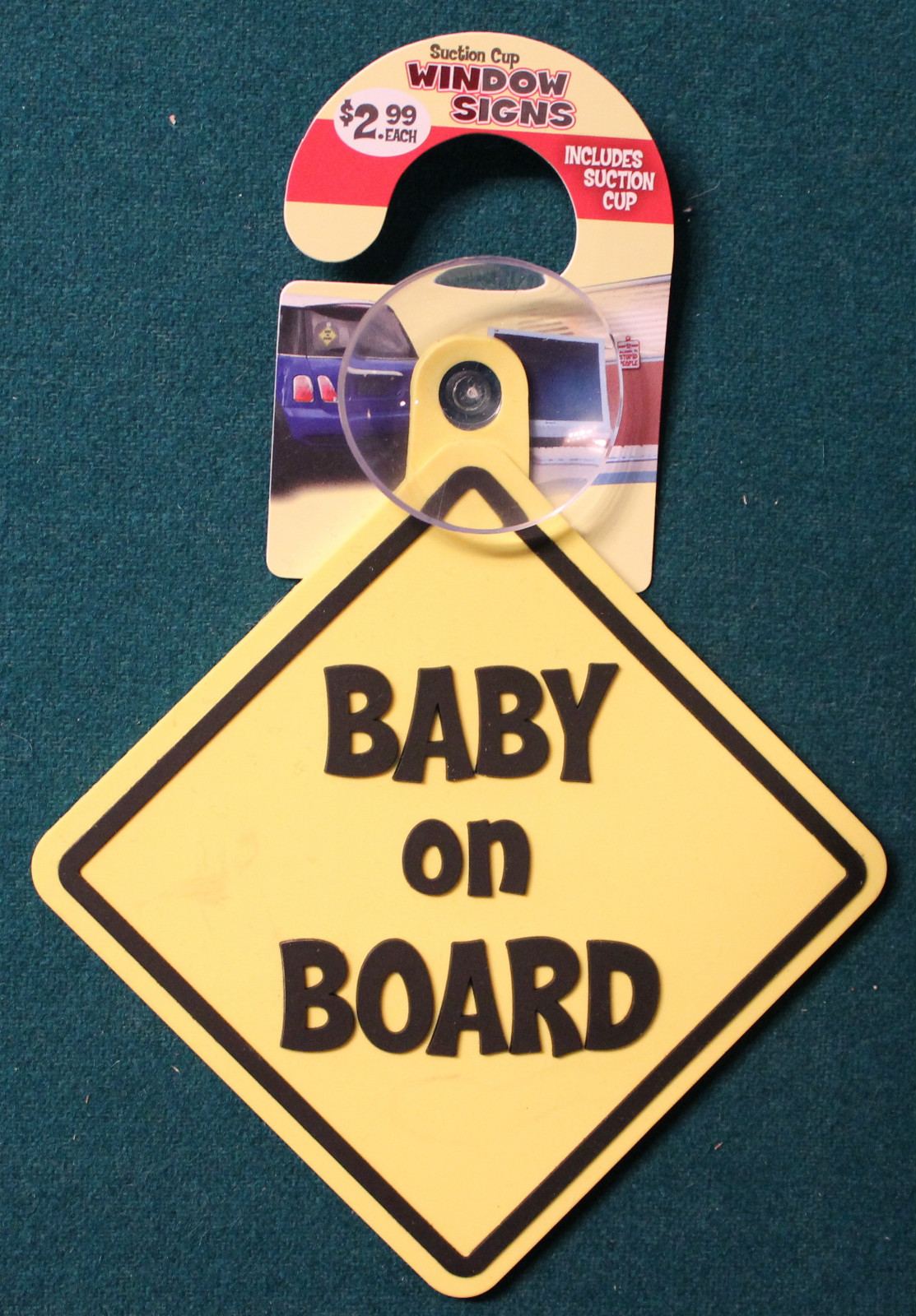 New Suction Cup Window Sign Yellow Street Sign Baby On Board Car Home Safety