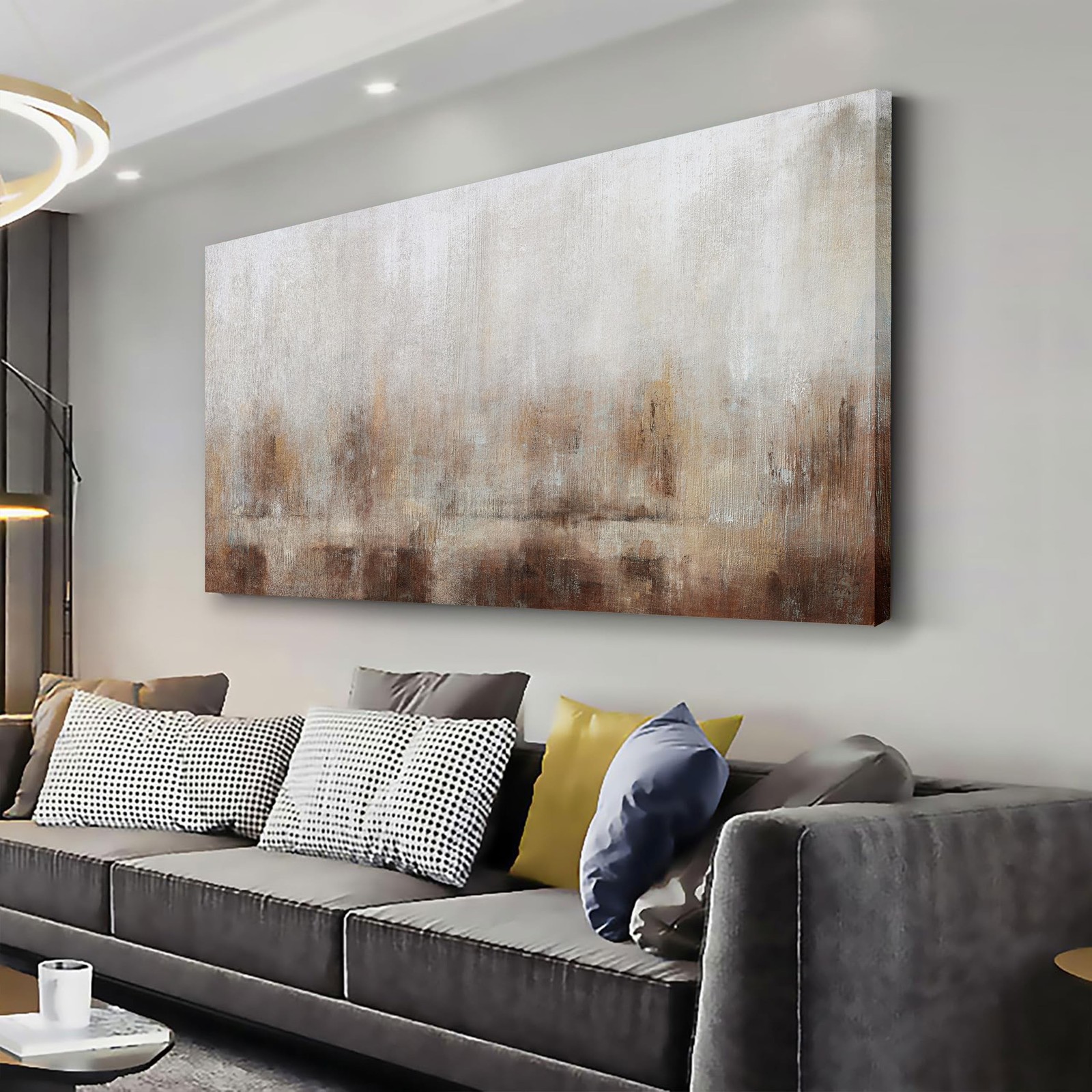 Abstract Wall Art Home Decor Wall Brown Canvas Print Wall Art Framed Modern A…
