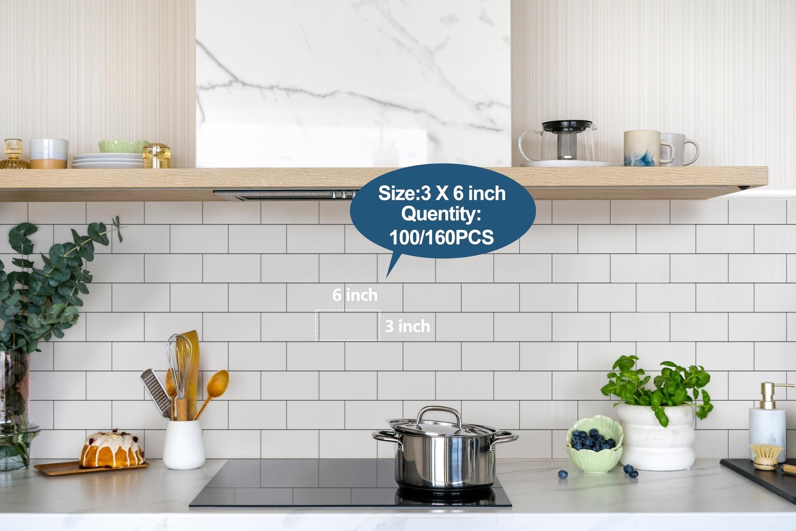 100-Pack Peel and Stick Backsplash Soft White Subway Tile Stickers, Upgraded …