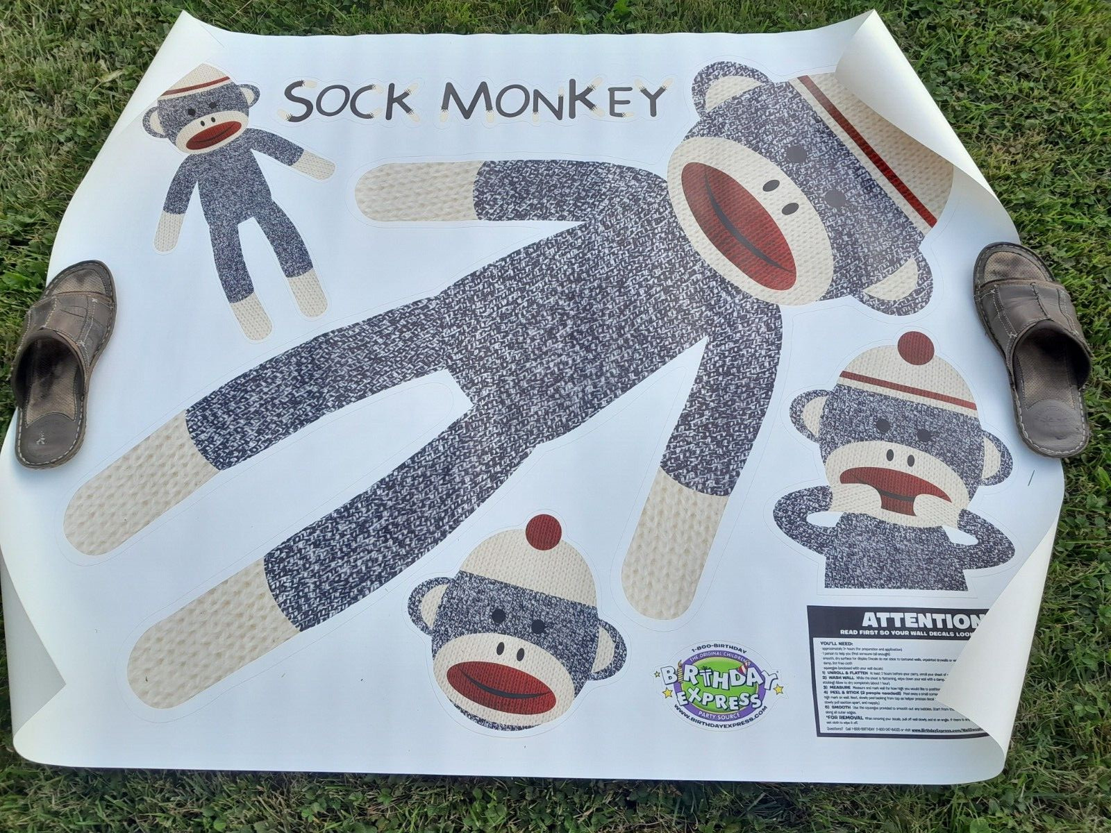 Very Large 51 inch Sock Monkey Vinyl Wall Stickers Open Box unused 51 INCHES!