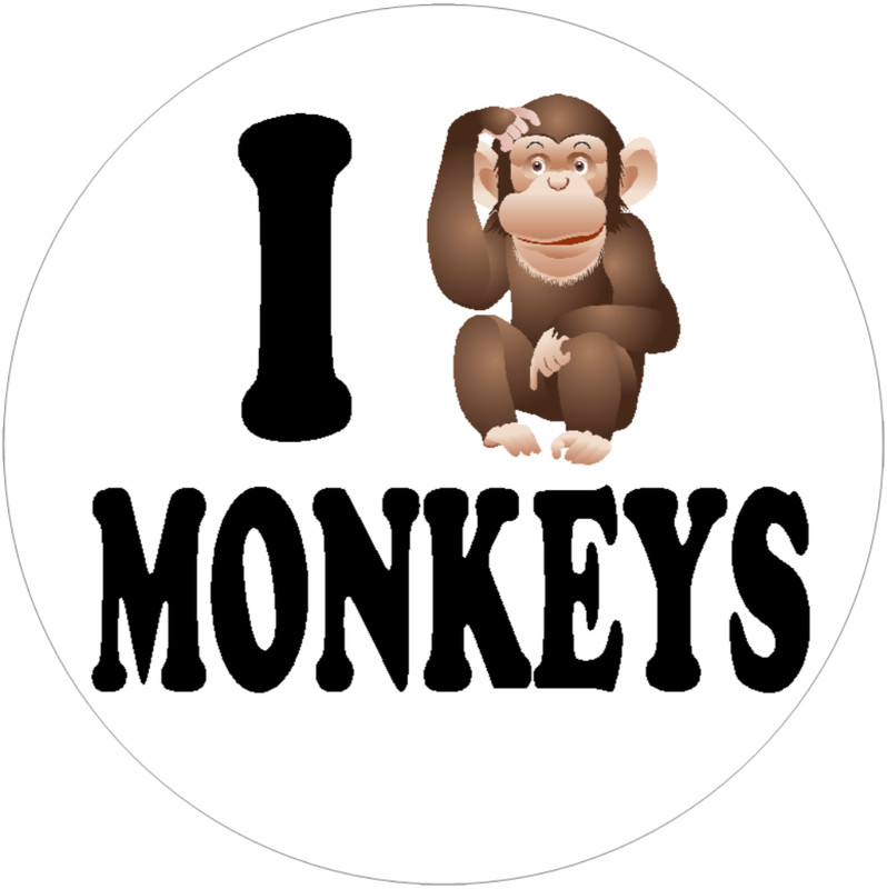 I Love Monkeys – 3 Pack Circle Stickers Decals 3" x 3"