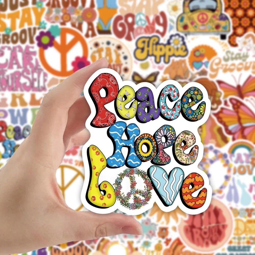 50 PCS Retro Hippie Life Stickers Groovy Peace Love Decals Laptop Hydro Set A