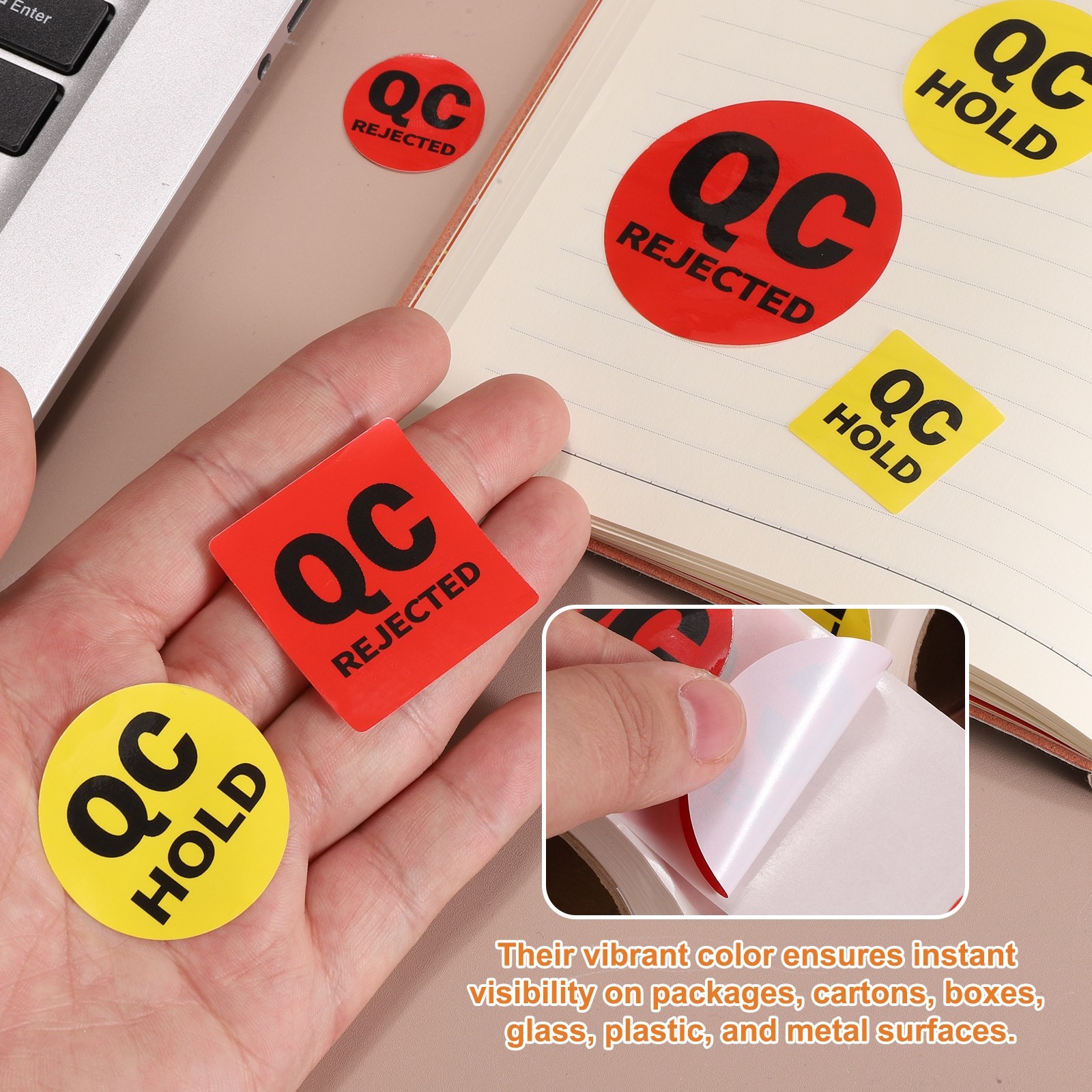 360 Pcs 1.5 Inch Circle Adhesive QC REJECTED Label Stickers, Red