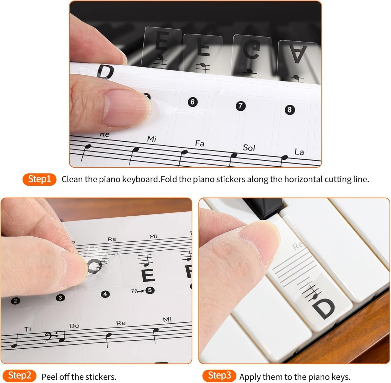Piano Key Stickers for 88/76/61/54/49 Keys, Removable Piano Stickers for Black