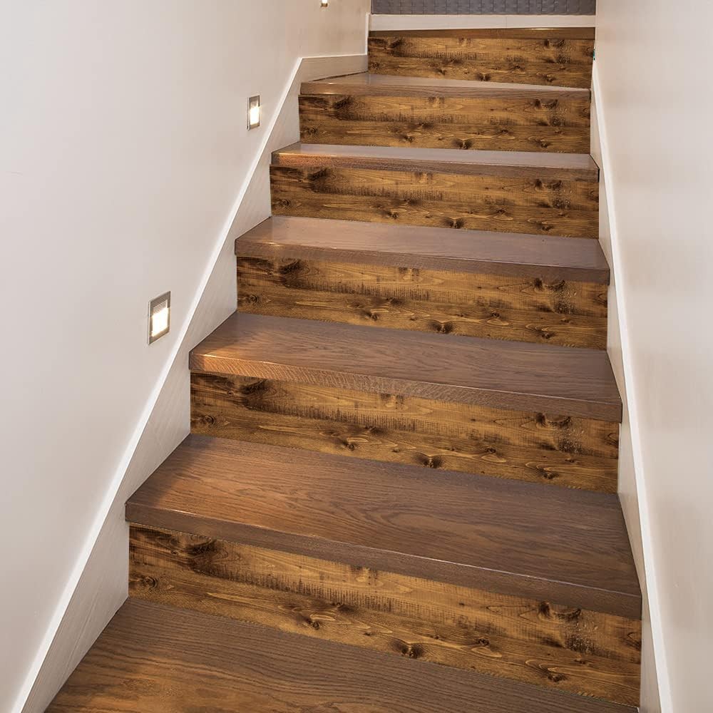 artfanke 13Pcs Vintage Wood Grain Stair Stickers Peel and Stick – Faux Wood S…