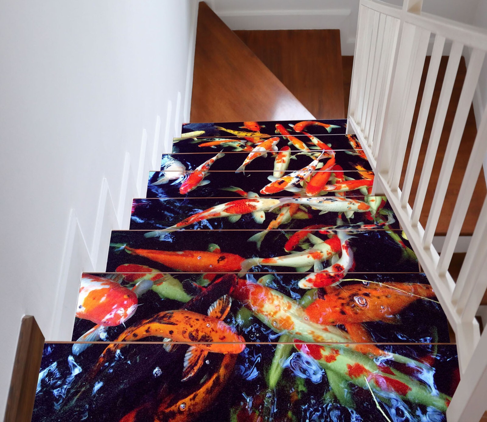 3D Lucky Koi W102 Stairs Risers Decoration Photo Mural Vinyl Wallpaper Vera
