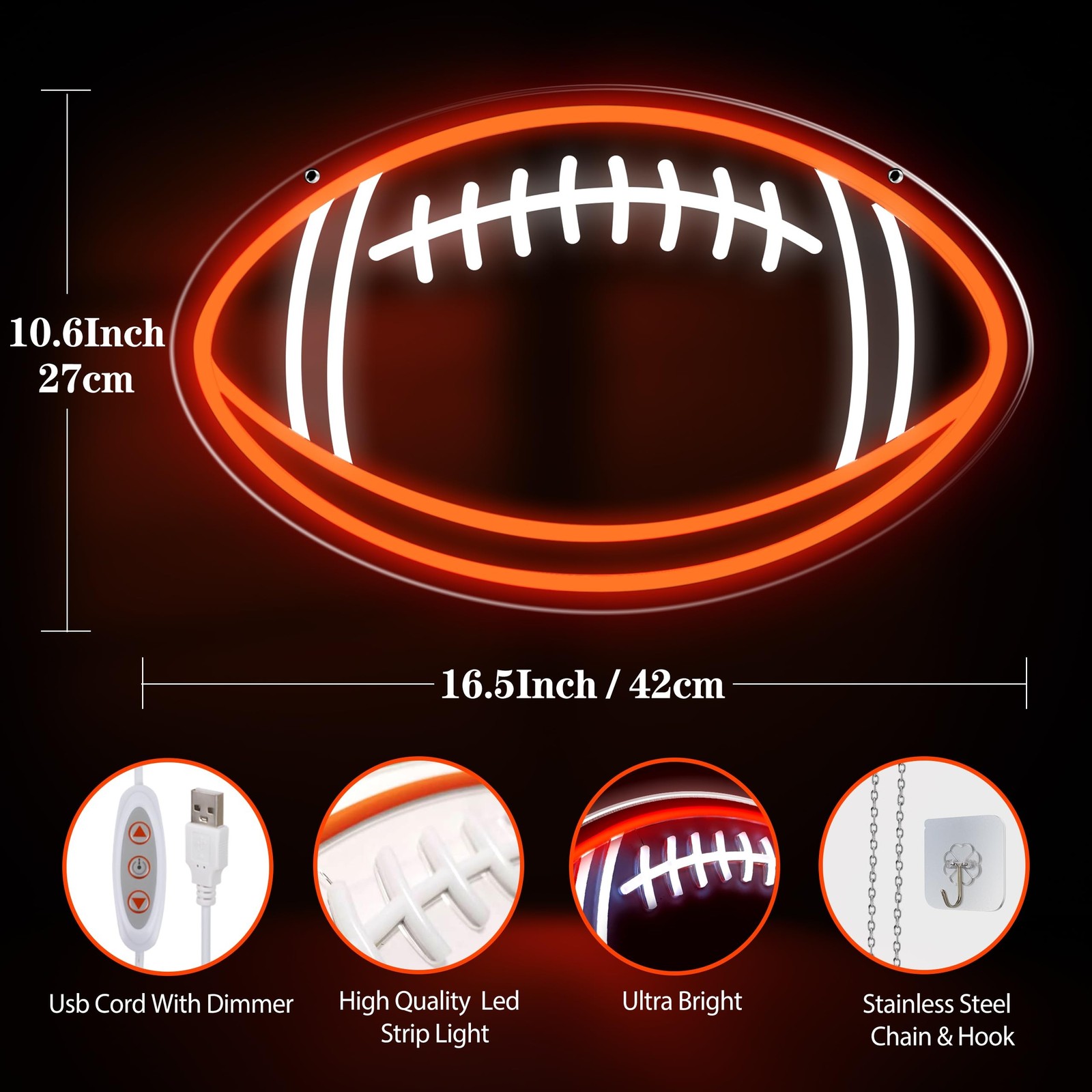 Football Neon Sign, Football Decorations for Party, Football Gifts for Boys B…