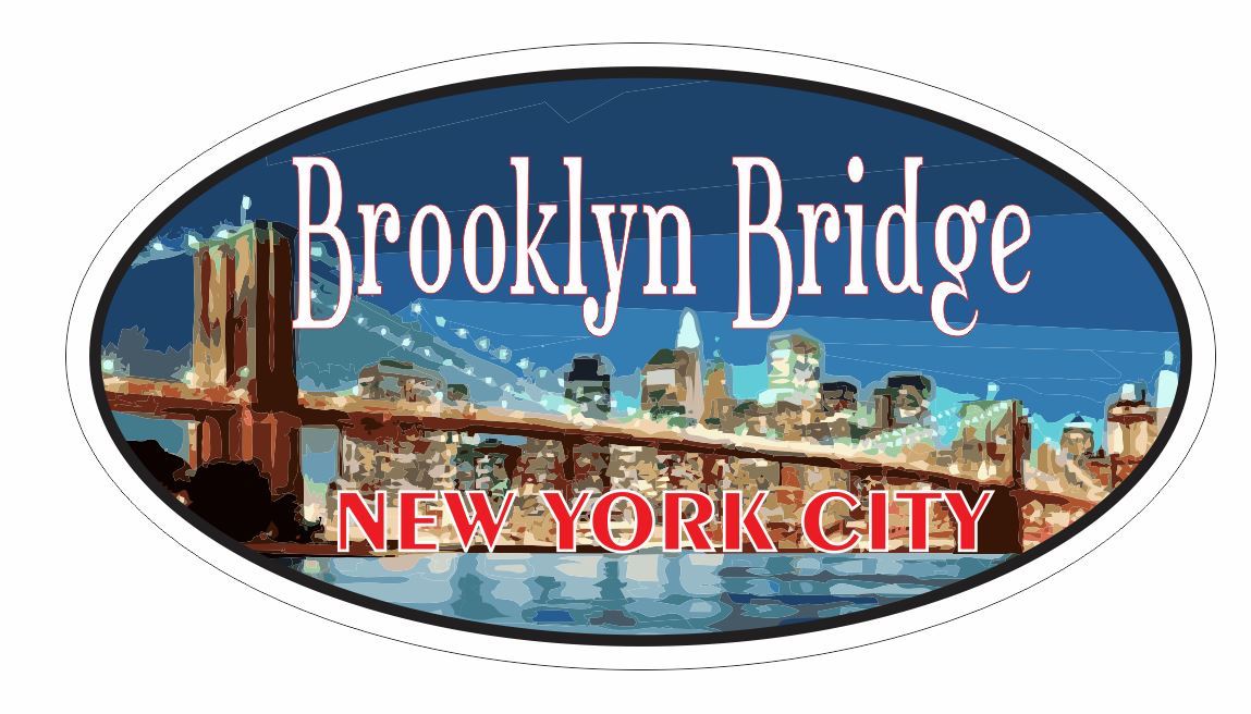 Brooklyn Bridge Oval Bumper Sticker or Helmet Sticker D3653 New York City