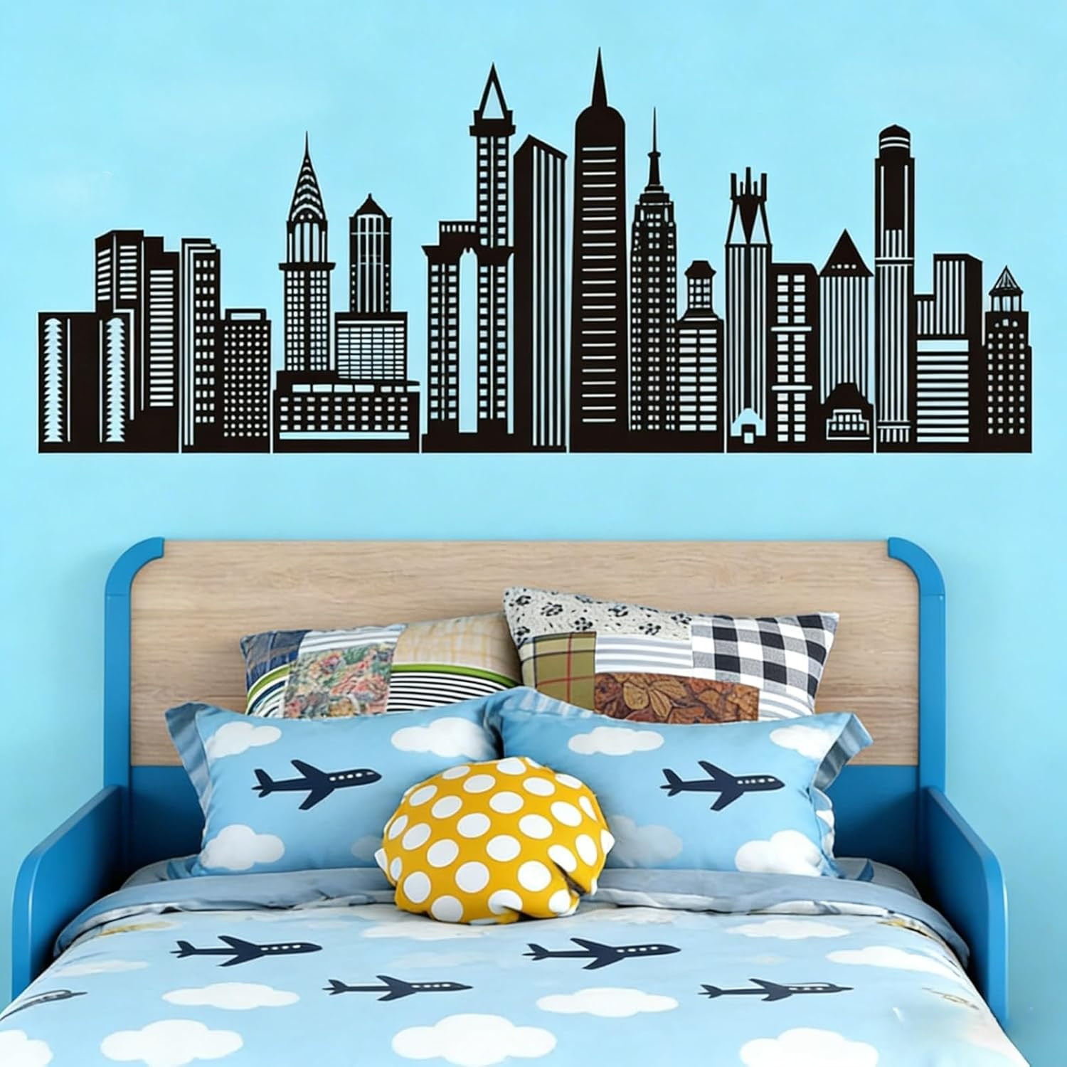 Black City Skyline Wall Stickers – City Building Silhouette Wall Decals – Boys N