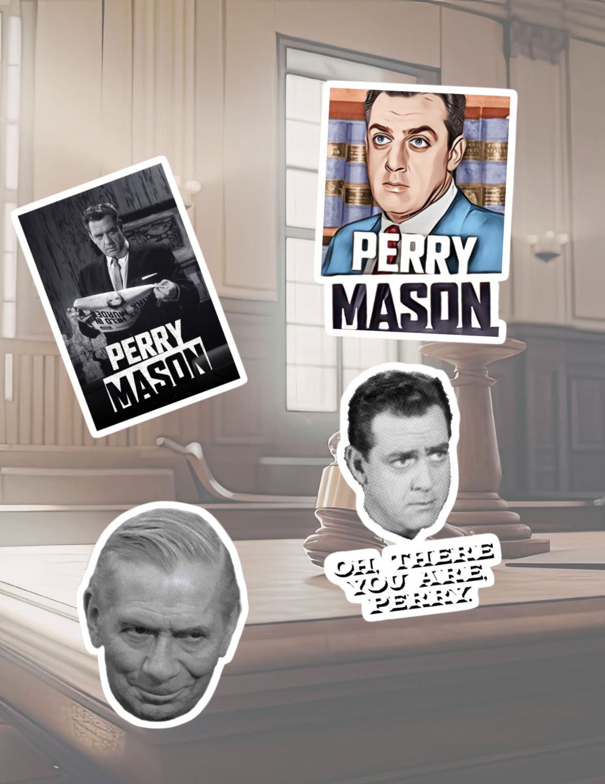 Perry Mason Retro TV 4pc Sticker Pack