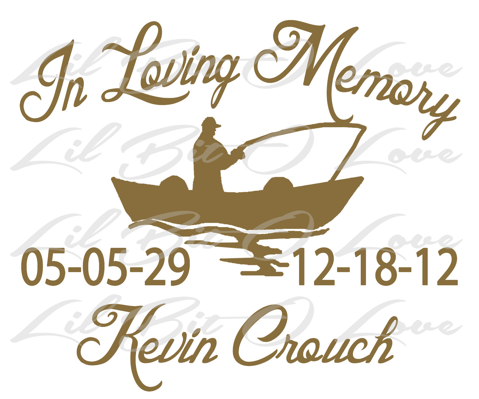 PERSONALIZED IN LOVING MEMORY VINYL DECAL WITH FISHERMAN IN BOAT NAMES & DATES