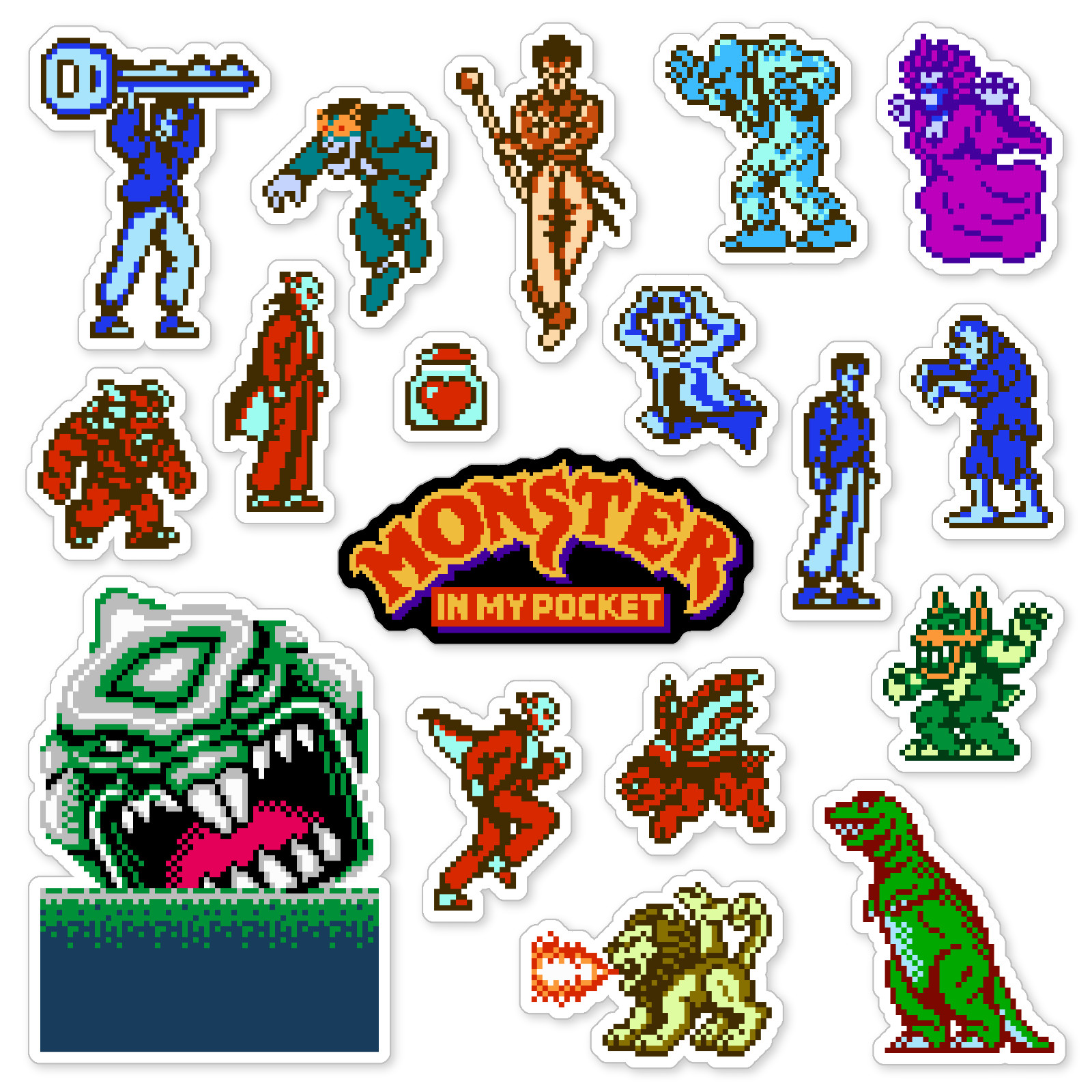 Monster in My Pocket Stickers Nintendo NES Pixel Art 18 Sticker Pack