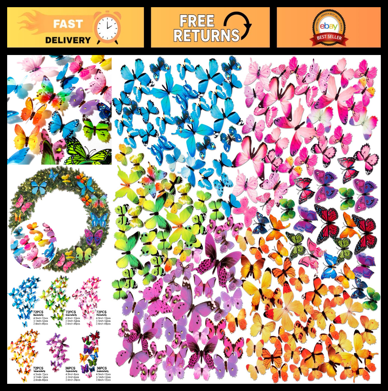 360PCS 3D Colorful Butterfly Wall Stickers – Removable DIY Art Decor for Home &