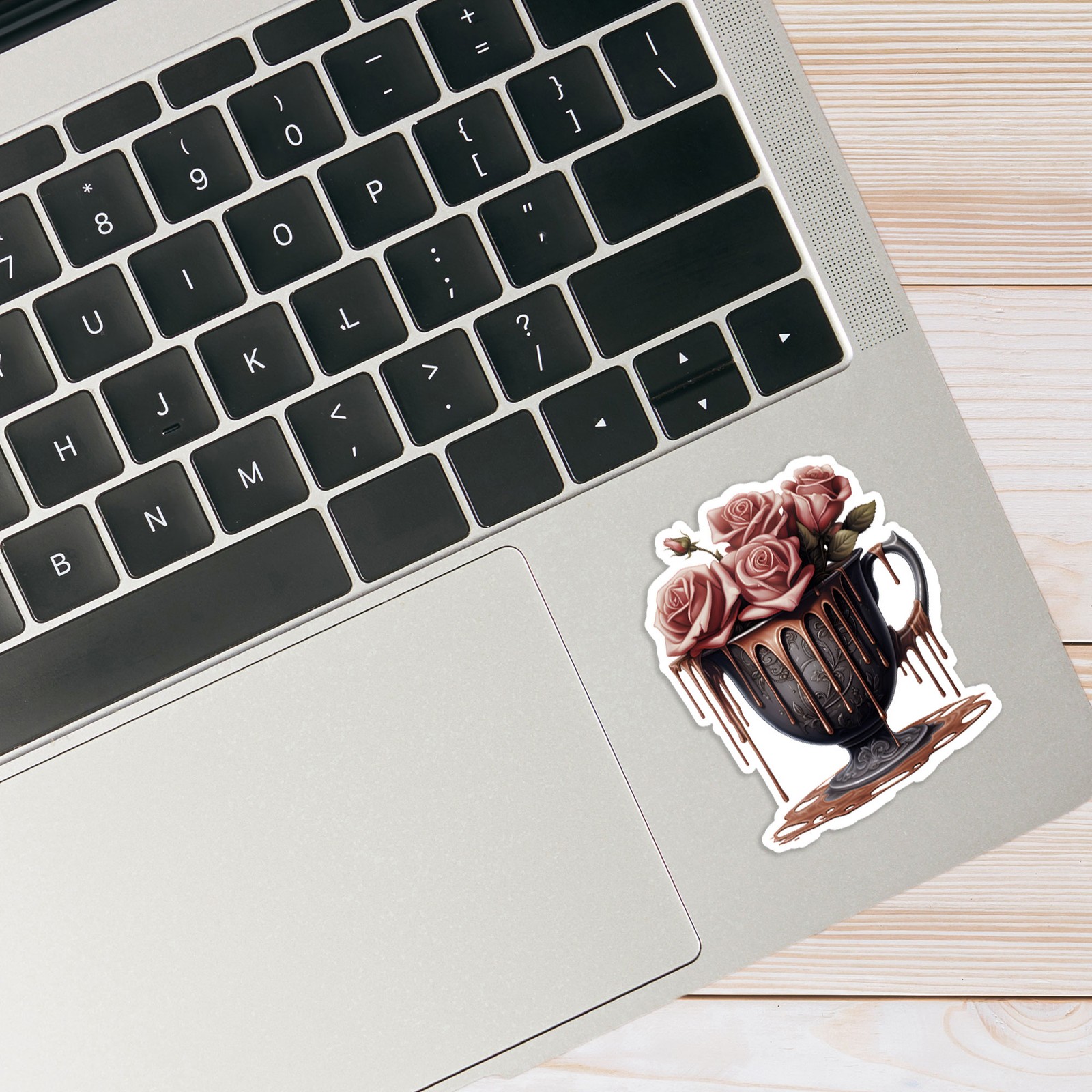 Pink Rose Dripping Latte Cup – Vinyl Decal Sticker – Car Window Laptop – #1986