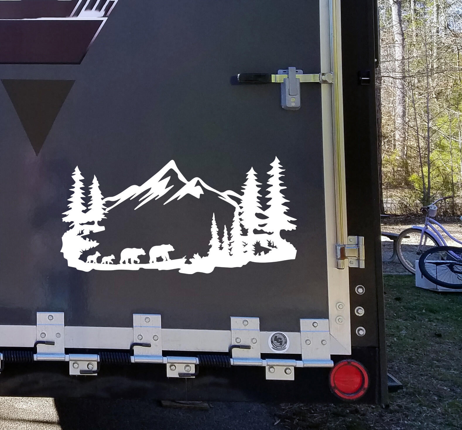 Bear Family Mountain Scene Vinyl Decal V2 RV Motorhome Graphics Die Cut Sticker