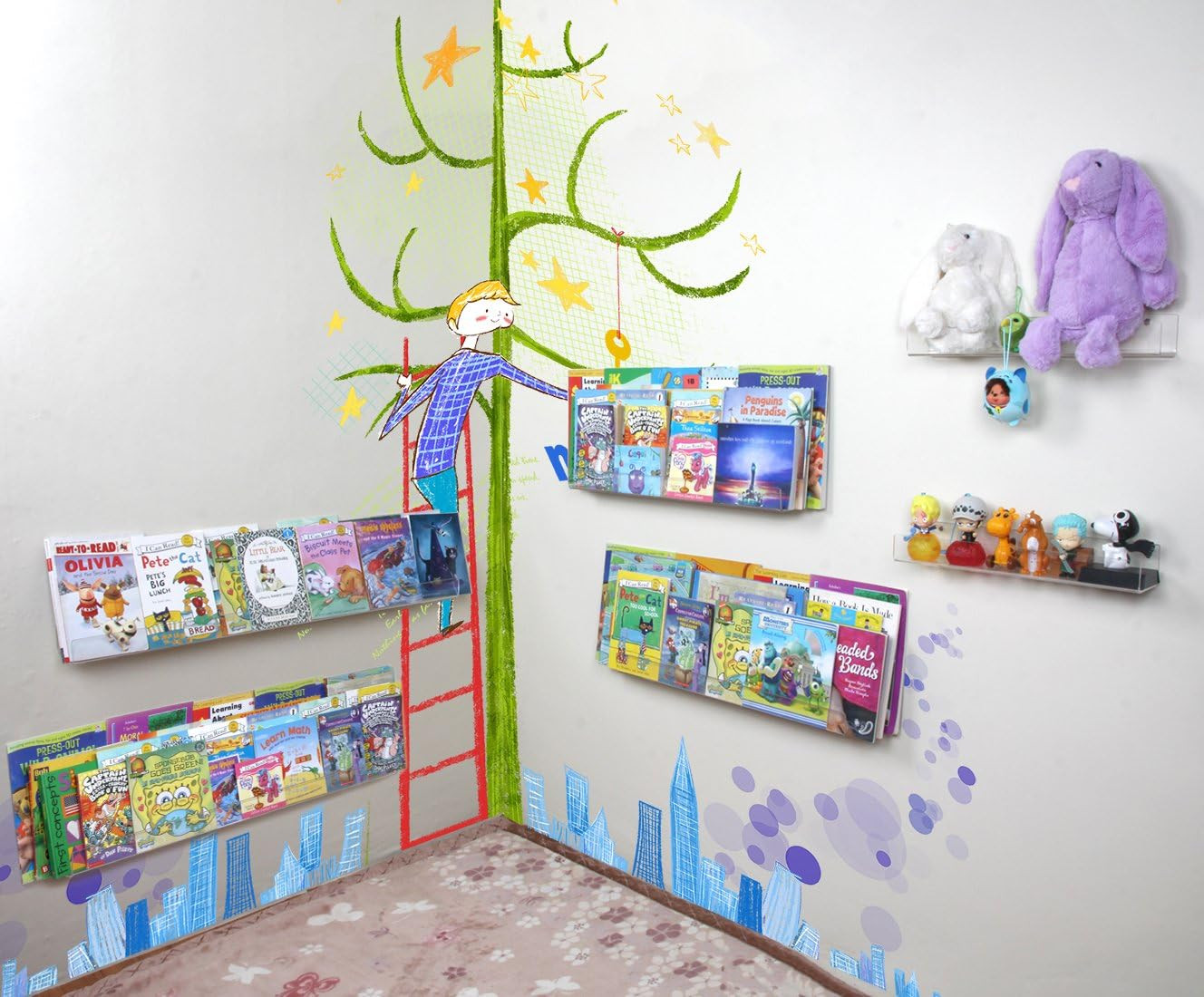 36-Inch Acrylic Floating Bookshelves for Kids, 2-Pack, Extra-Large Wall Shelves