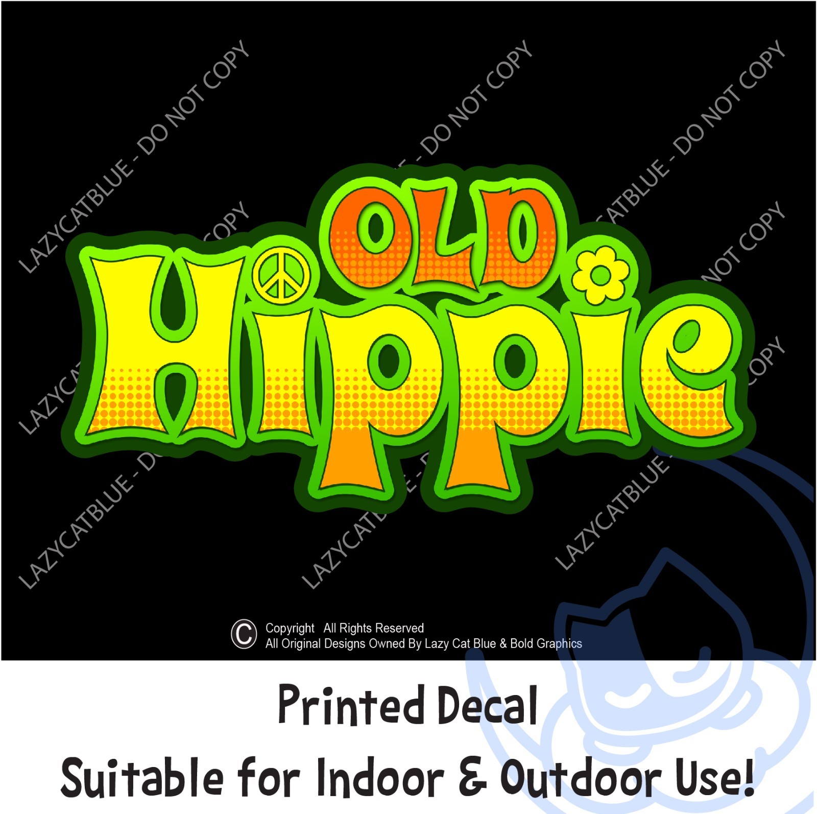 Old Hippie Decal Sticker Peace Love Retro 70s Style Flower Power Groovy Stoner