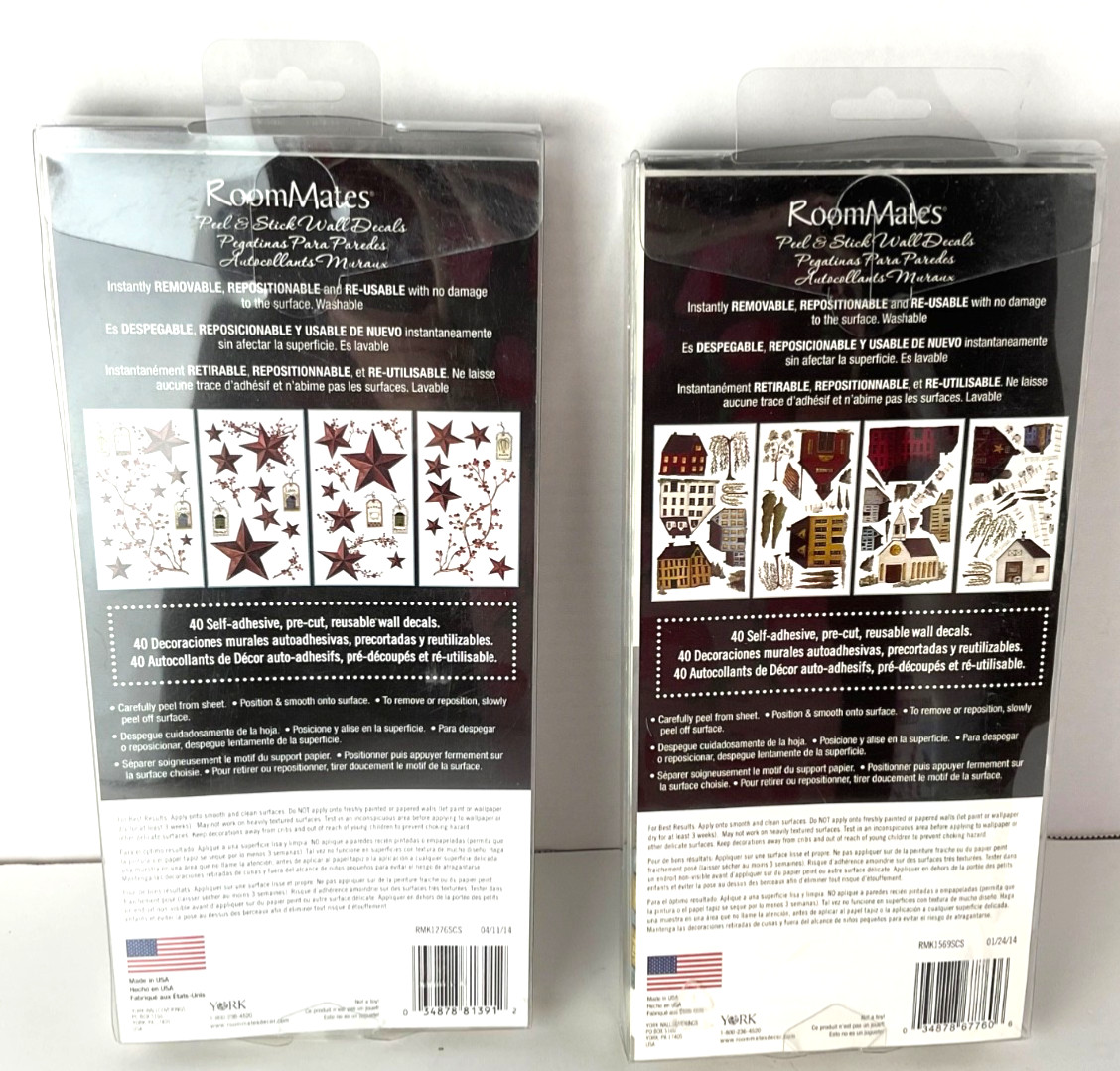 2 Packs Of RoomMates Wall Decalls 40 Each Country/Primitive Brand New