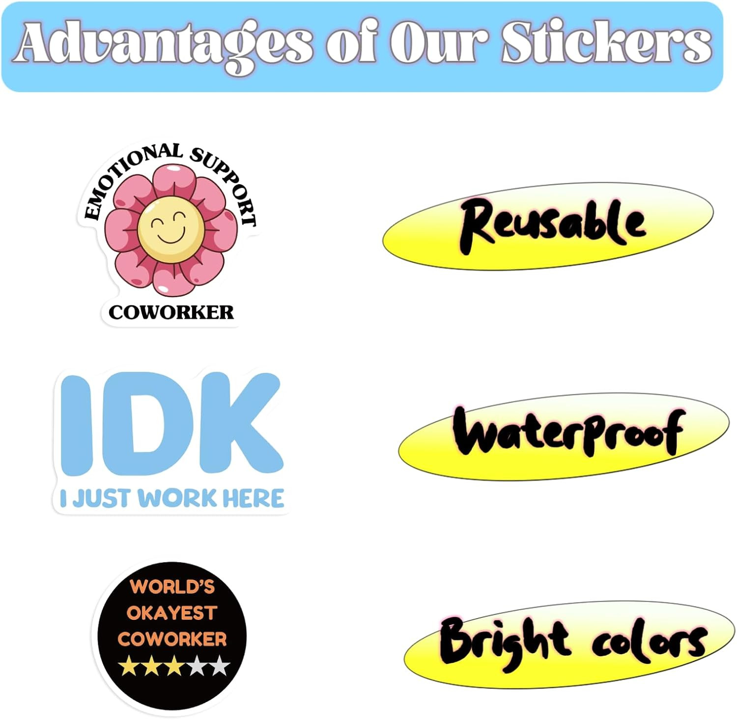 100 PCS Funny Work Stickers for ,Funny Office Pranks Stickers for Laptops,Water