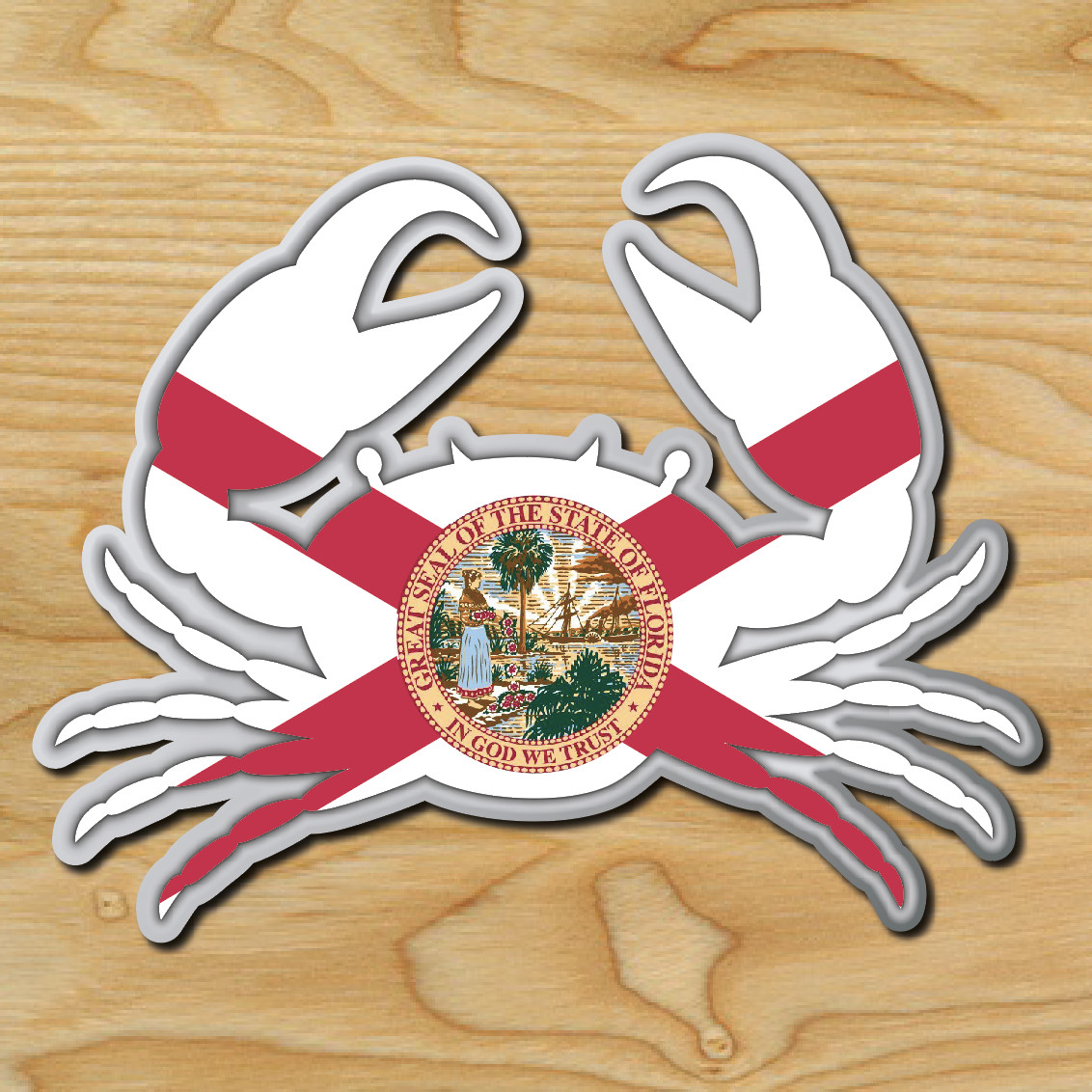 (1) ONE Florida Crab Flag Fish Decal Sticker Car Boating Boat Beach Ocean New