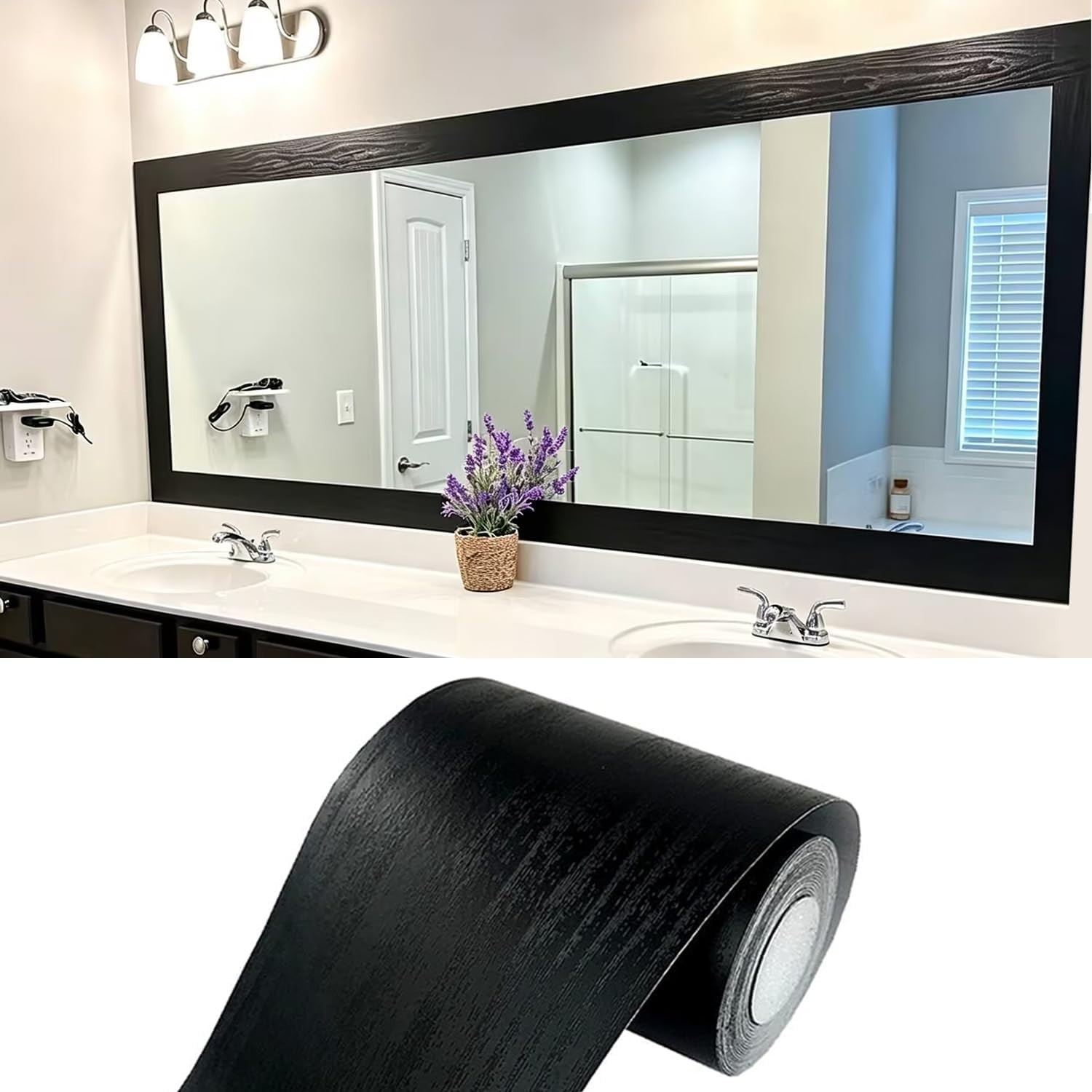 10M Waterproof Removable Black Wood Grain Wallpaper – Elegant Border Design