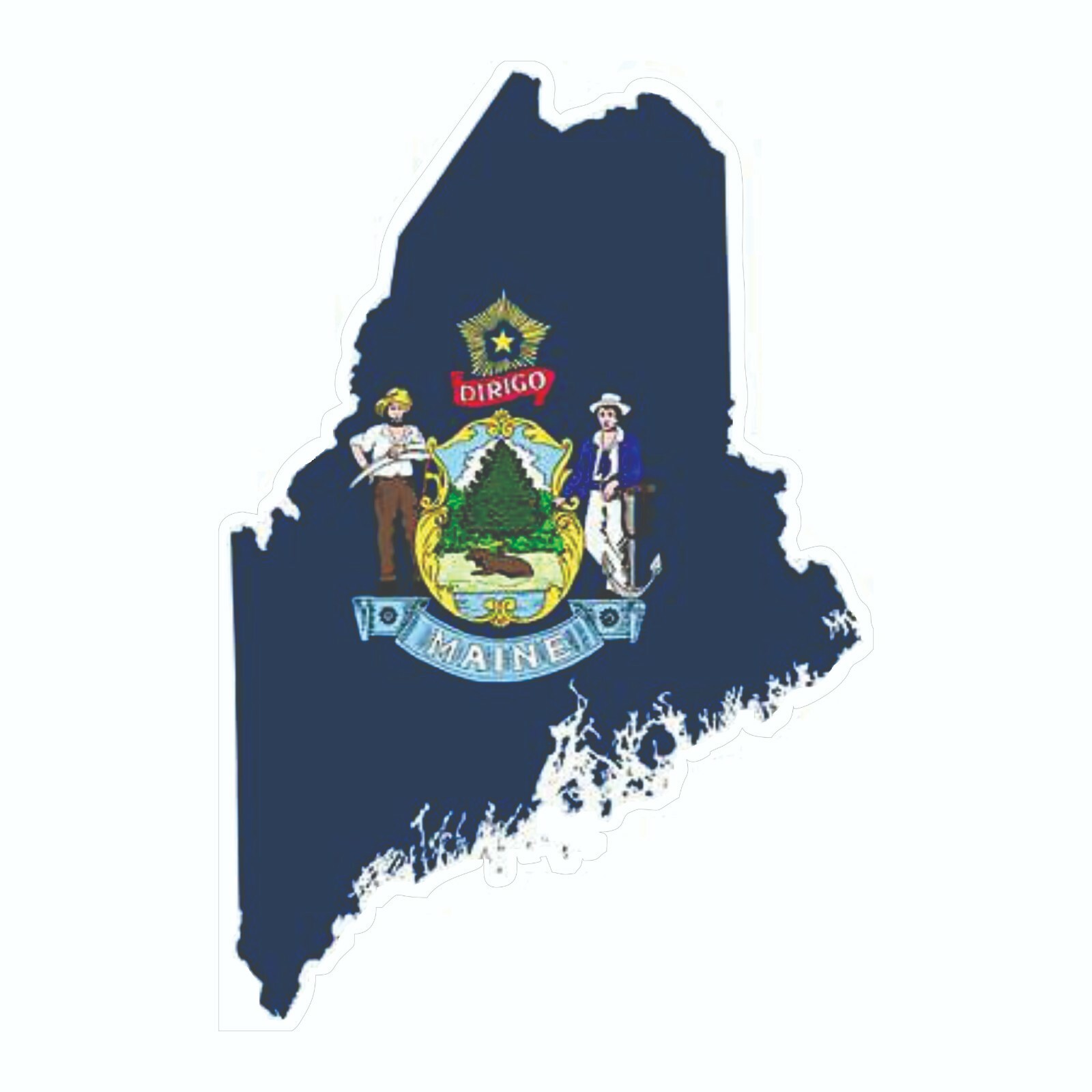 Maine State Map Outline with Flag Sticker, Decal, Vacation Sticker