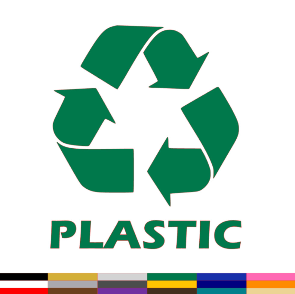 Recycle Plastic Sticker PICK SIZE COLOR Vinyl Decal Trash Bin Garbage Window Car