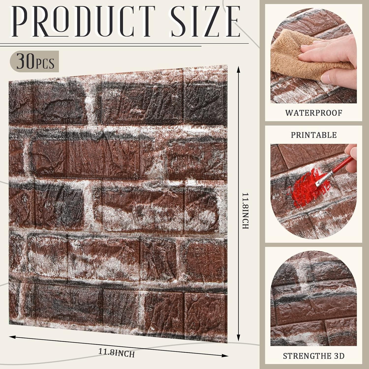 Red Brick Peel and Stick Wallpaper, 30 Panels for Easy Home Decoration
