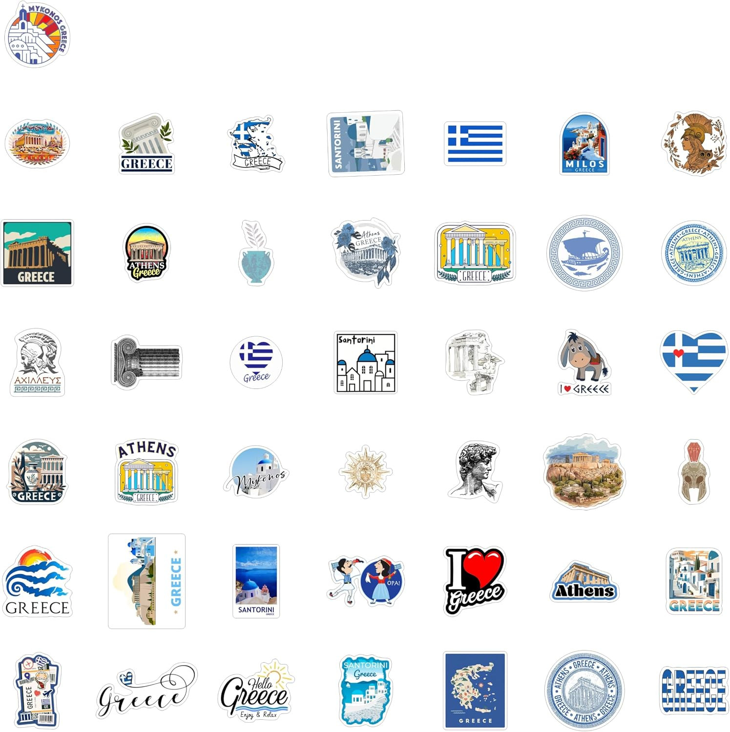 Greece Stickers for Water Bottle and Laptop – Greece Decorations and Party Favor
