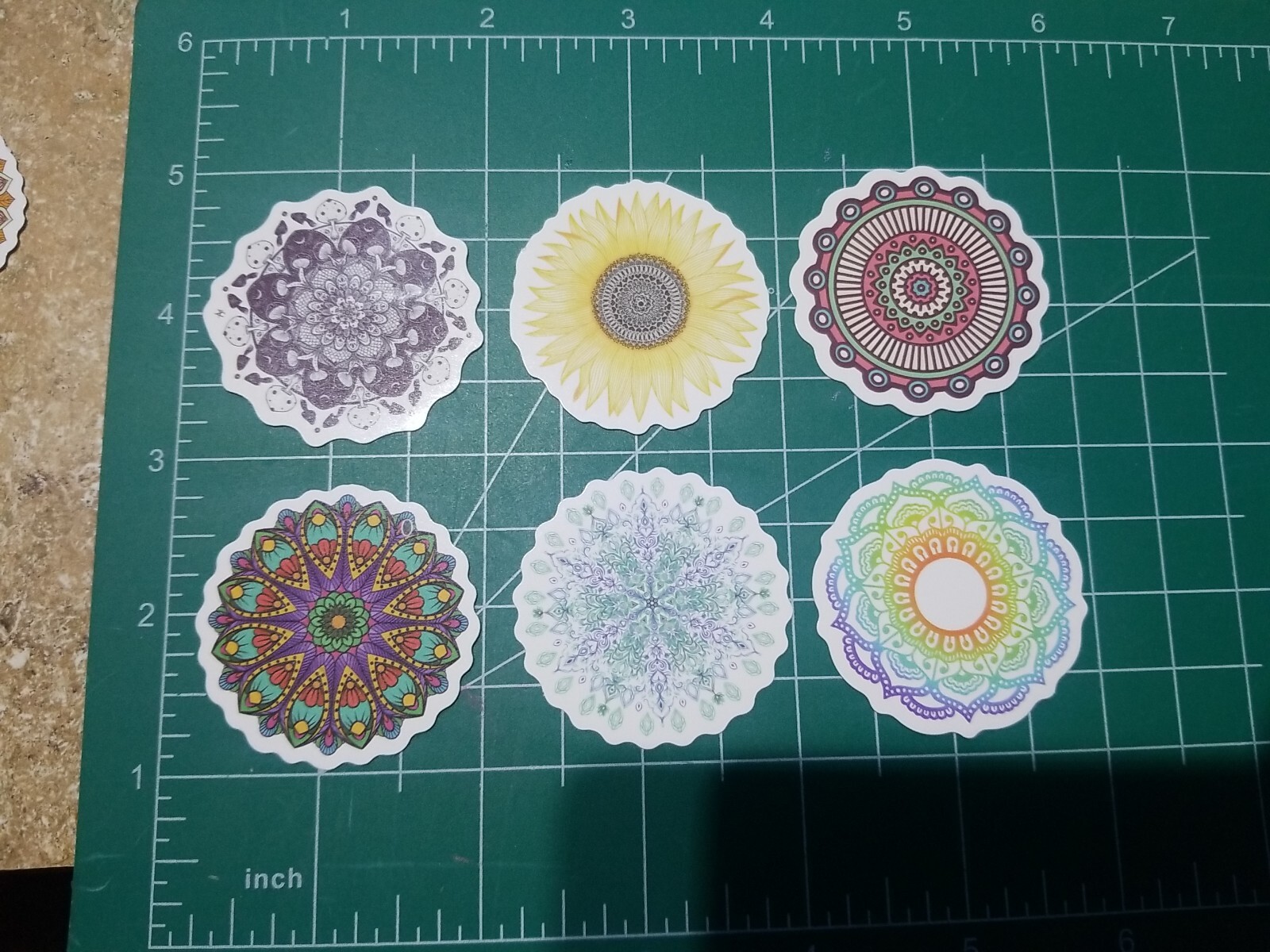 Set Of 6 Mandala Vinyl Decal Stickers Waterproof. 1 3/4" Round. Lot 1