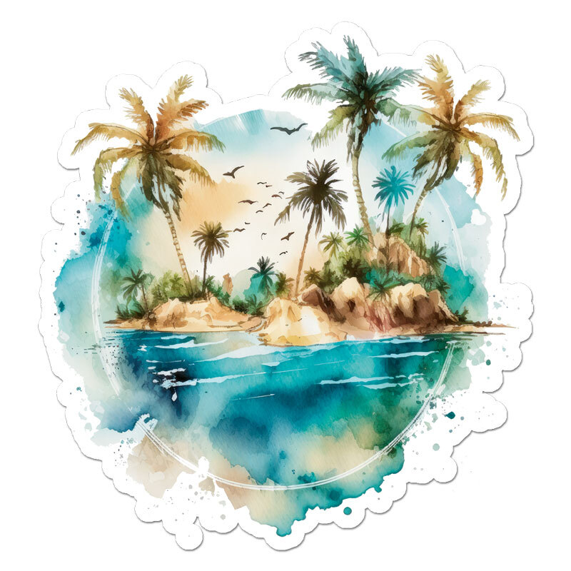 Tropic Island Palm Trees, Vinyl Decal Sticker, Indoor Outdoor, 3 Sizes, #11412